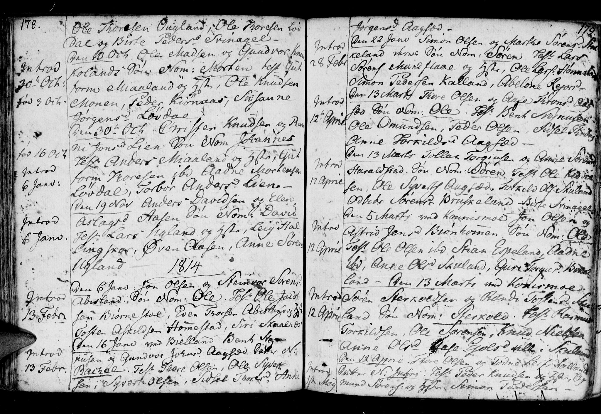 Holum sokneprestkontor, AV/SAK-1111-0022/F/Fa/Fab/L0004: Parish register (official) no. A 4, 1774-1847, p. 178-179