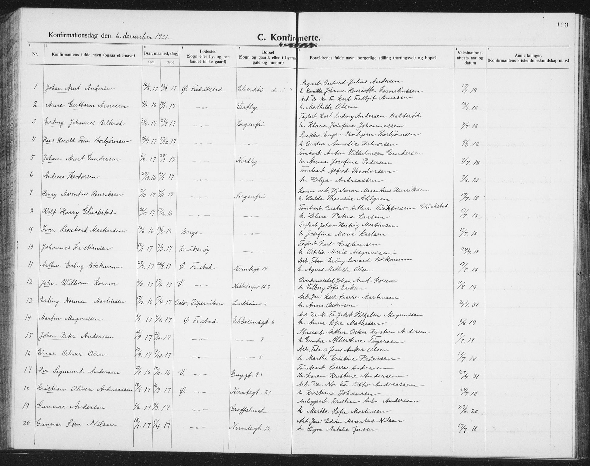 Østre Fredrikstad prestekontor Kirkebøker, SAO/A-10907/G/Ga/L0003: Parish register (copy) no. 3, 1920-1940, p. 193