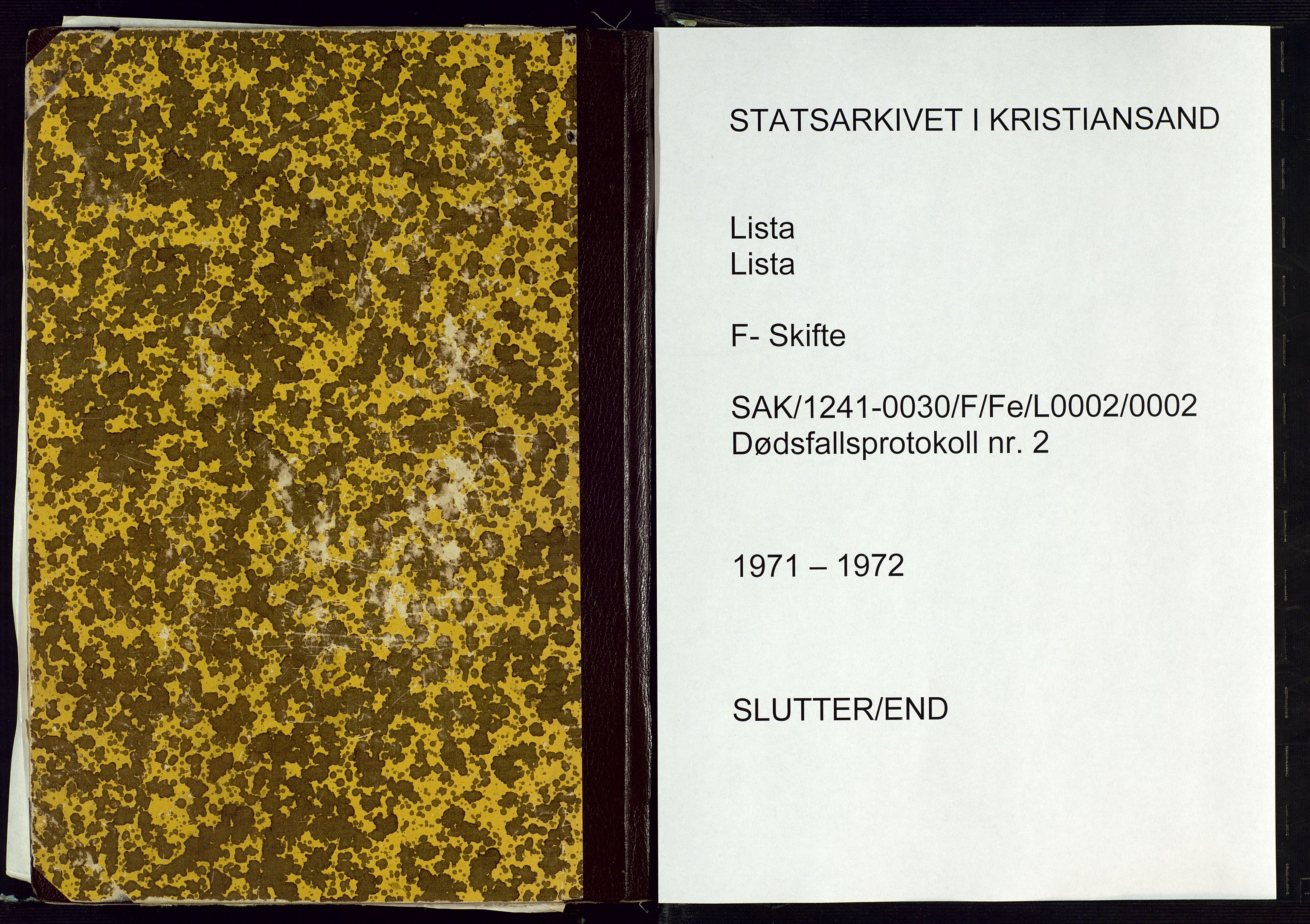 Lista lensmannskontor, SAK/1241-0030/F/Fe/L0002/0002: Dødsfallsprotokoller nr 13 / Dødsfallsprotokoll, 1971-1972