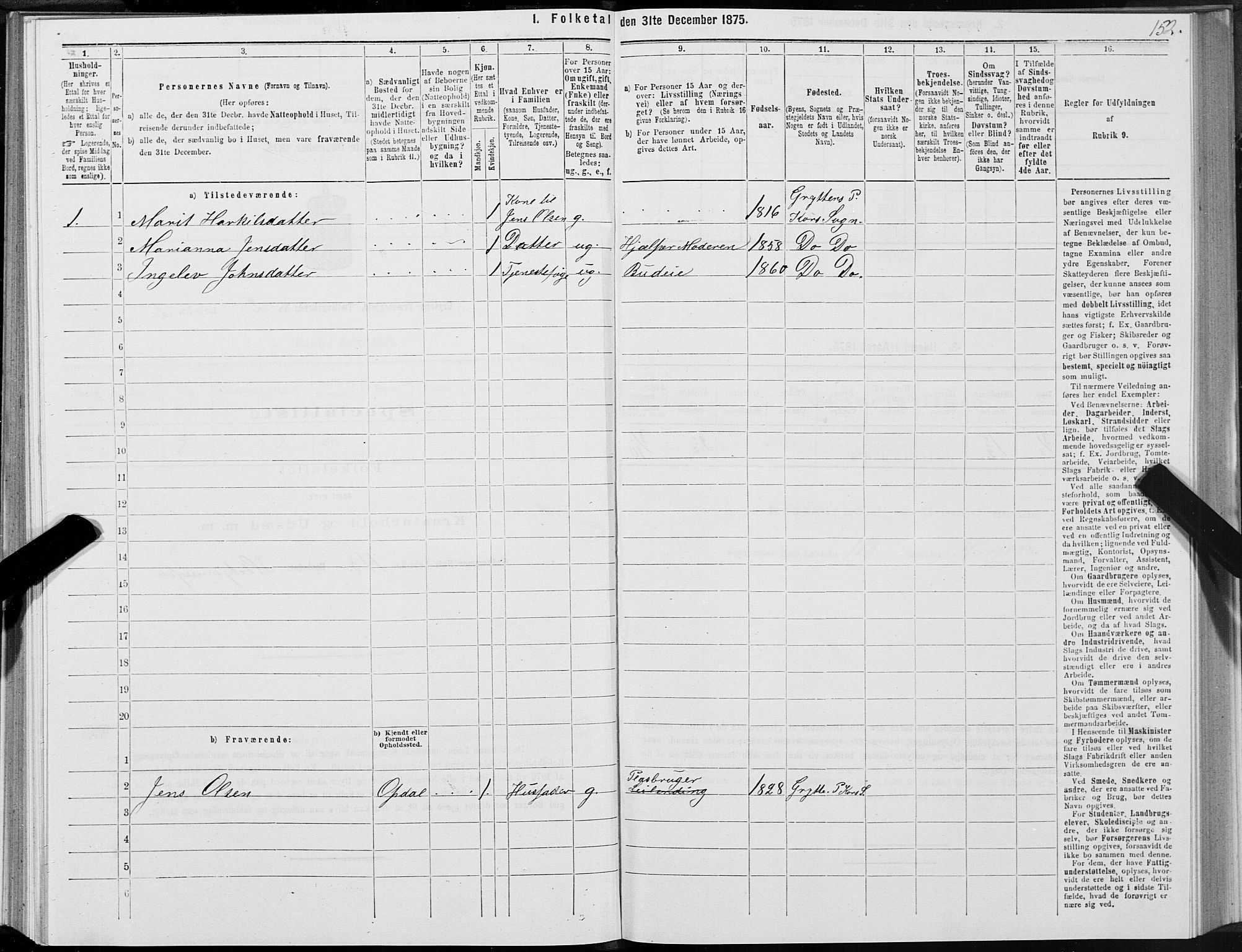 SAT, 1875 census for 1539P Grytten, 1875, p. 1152