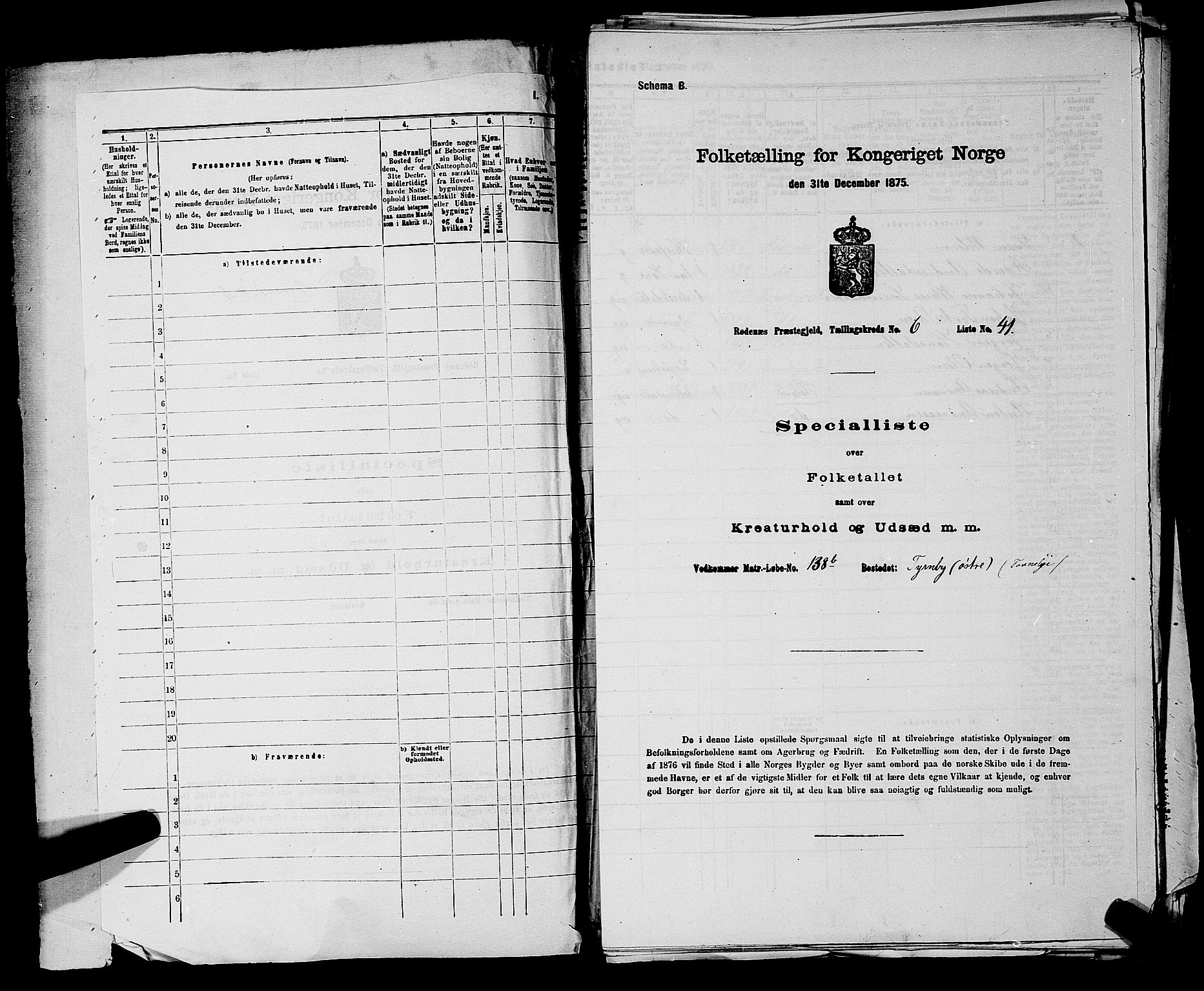 RA, 1875 census for 0120P Rødenes, 1875, p. 800