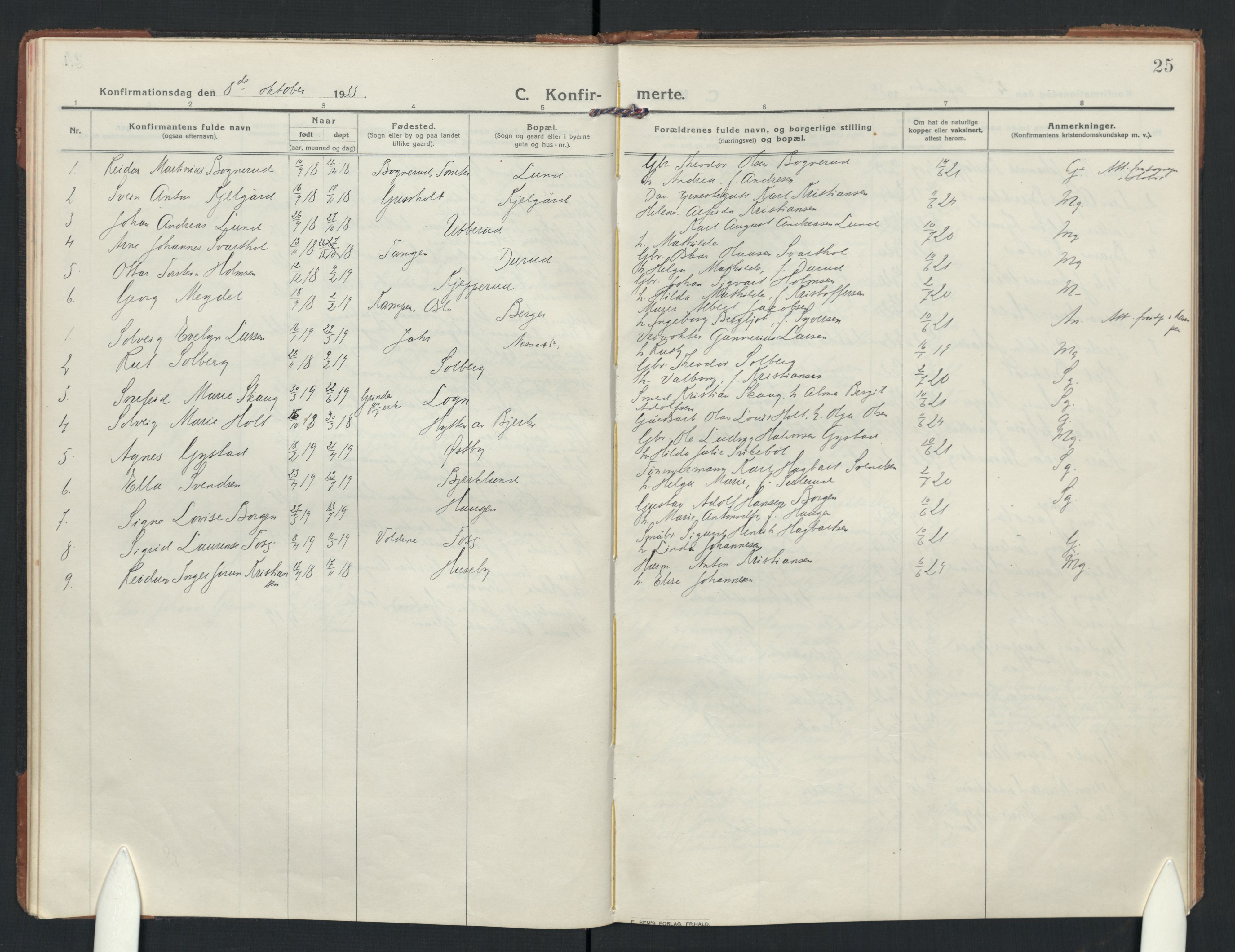 Enebakk prestekontor Kirkebøker, AV/SAO-A-10171c/F/Fb/L0004: Parish register (official) no. II 4, 1912-1958, p. 25