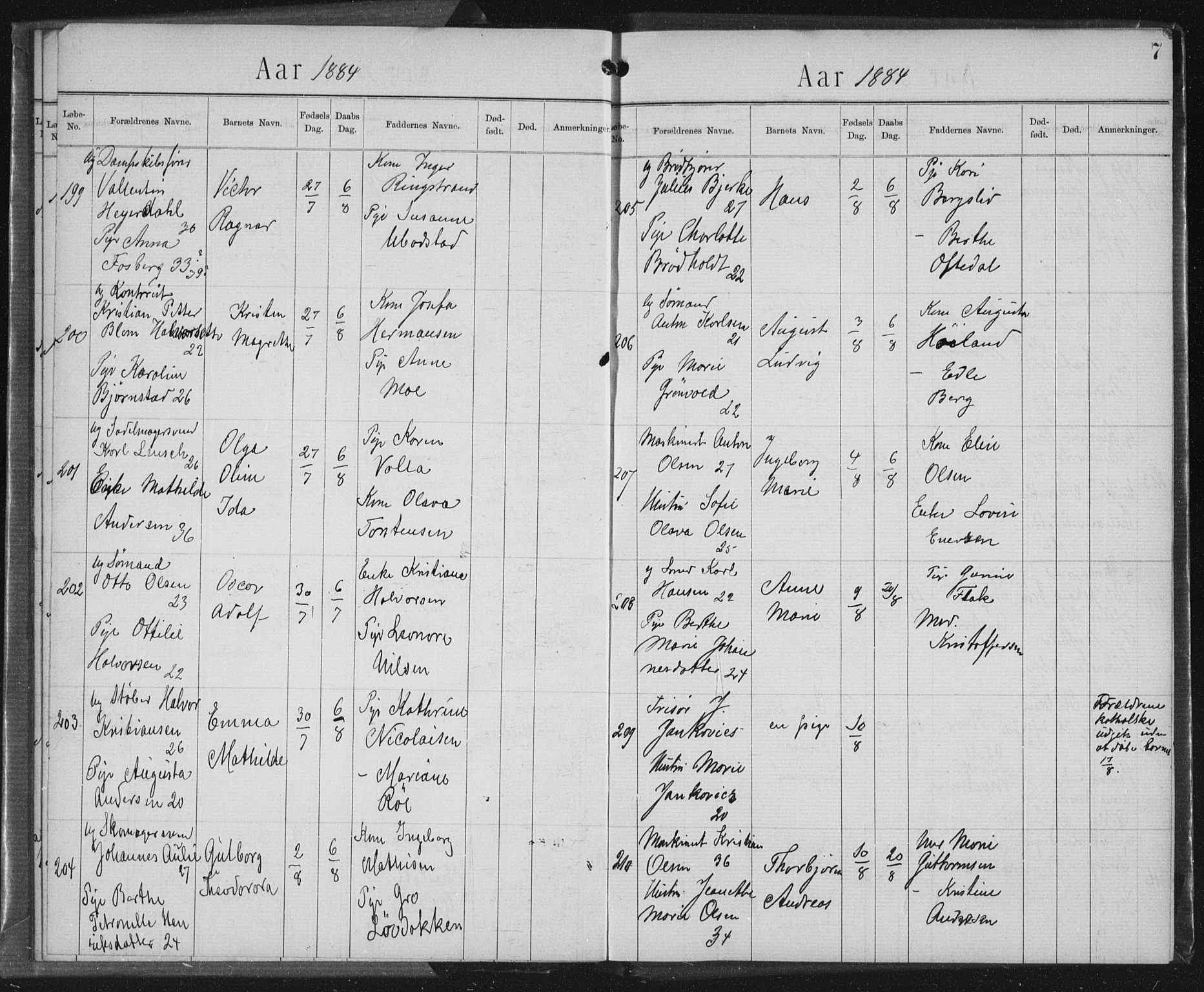 Rikshospitalet prestekontor Kirkebøker, AV/SAO-A-10309b/K/L0003/0002: Baptism register no. 3.2, 1884-1889, p. 7