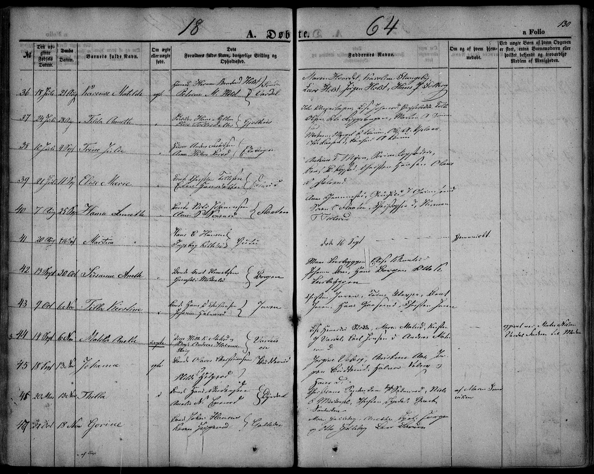 Sande Kirkebøker, SAKO/A-53/F/Fa/L0004: Parish register (official) no. 4, 1847-1864, p. 130
