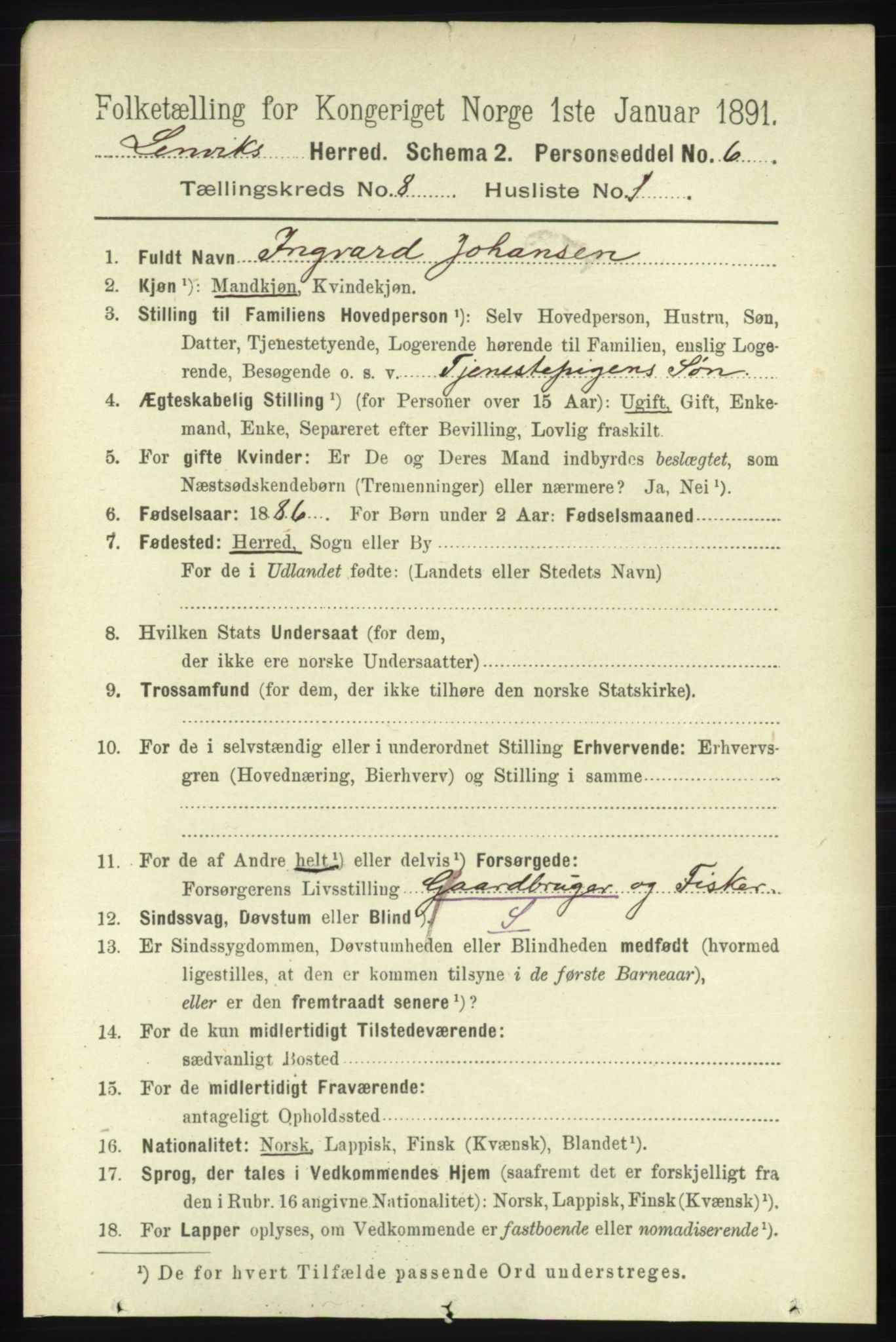 RA, 1891 census for 1931 Lenvik, 1891, p. 4396