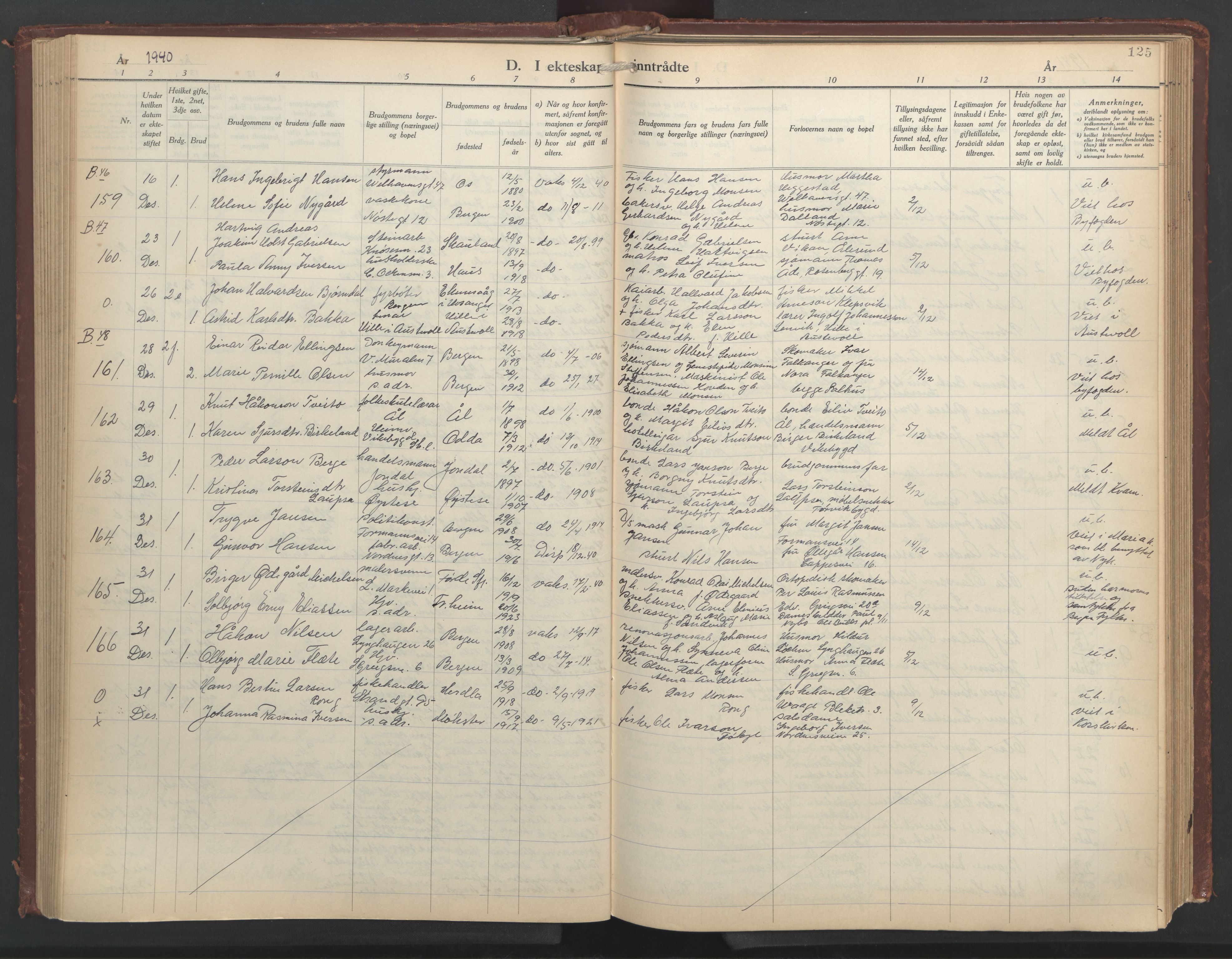 Nykirken Sokneprestembete, AV/SAB-A-77101/H/Hab: Parish register (copy) no. D 7, 1933-1964, p. 124b-125a