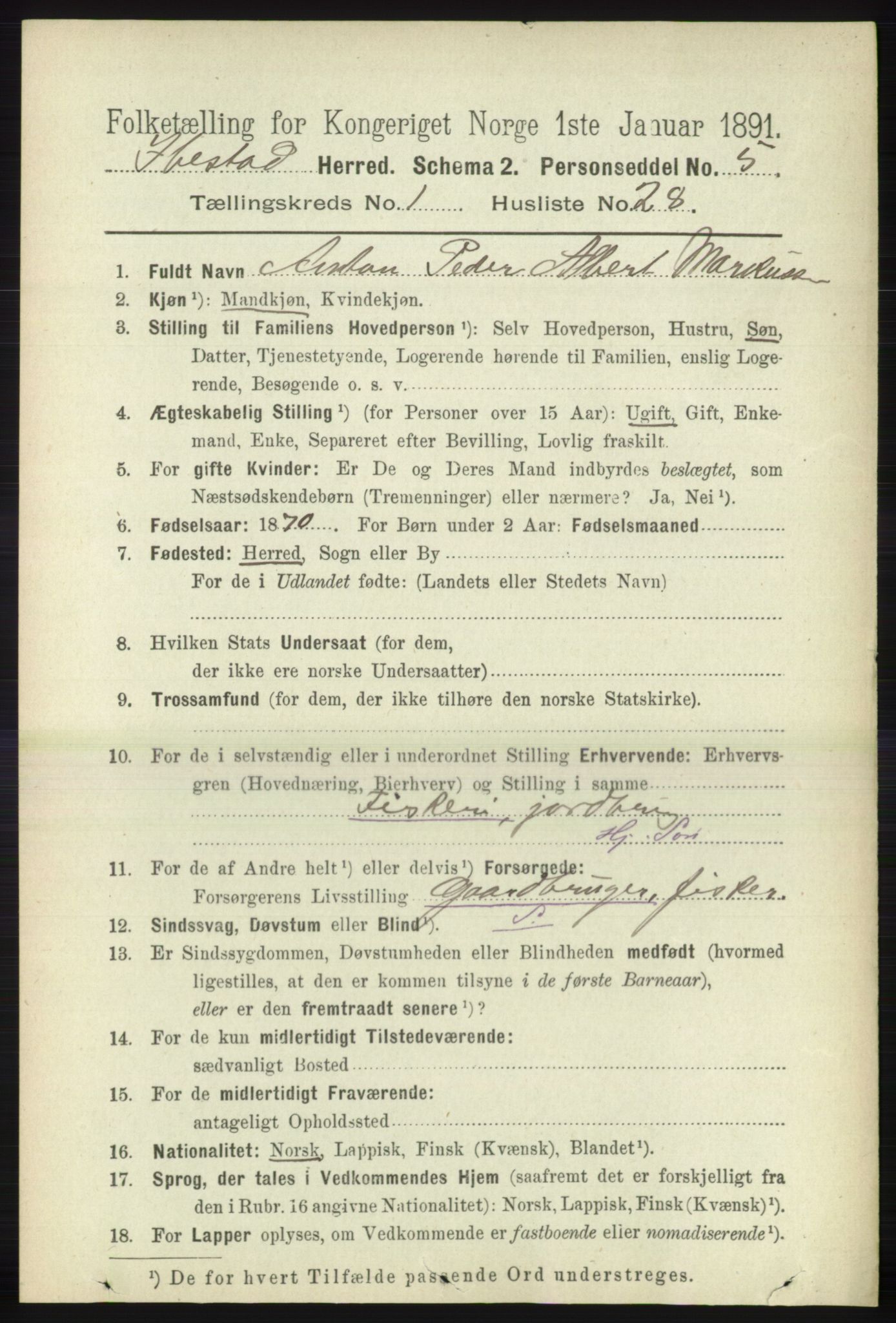 RA, 1891 census for 1917 Ibestad, 1891, p. 335