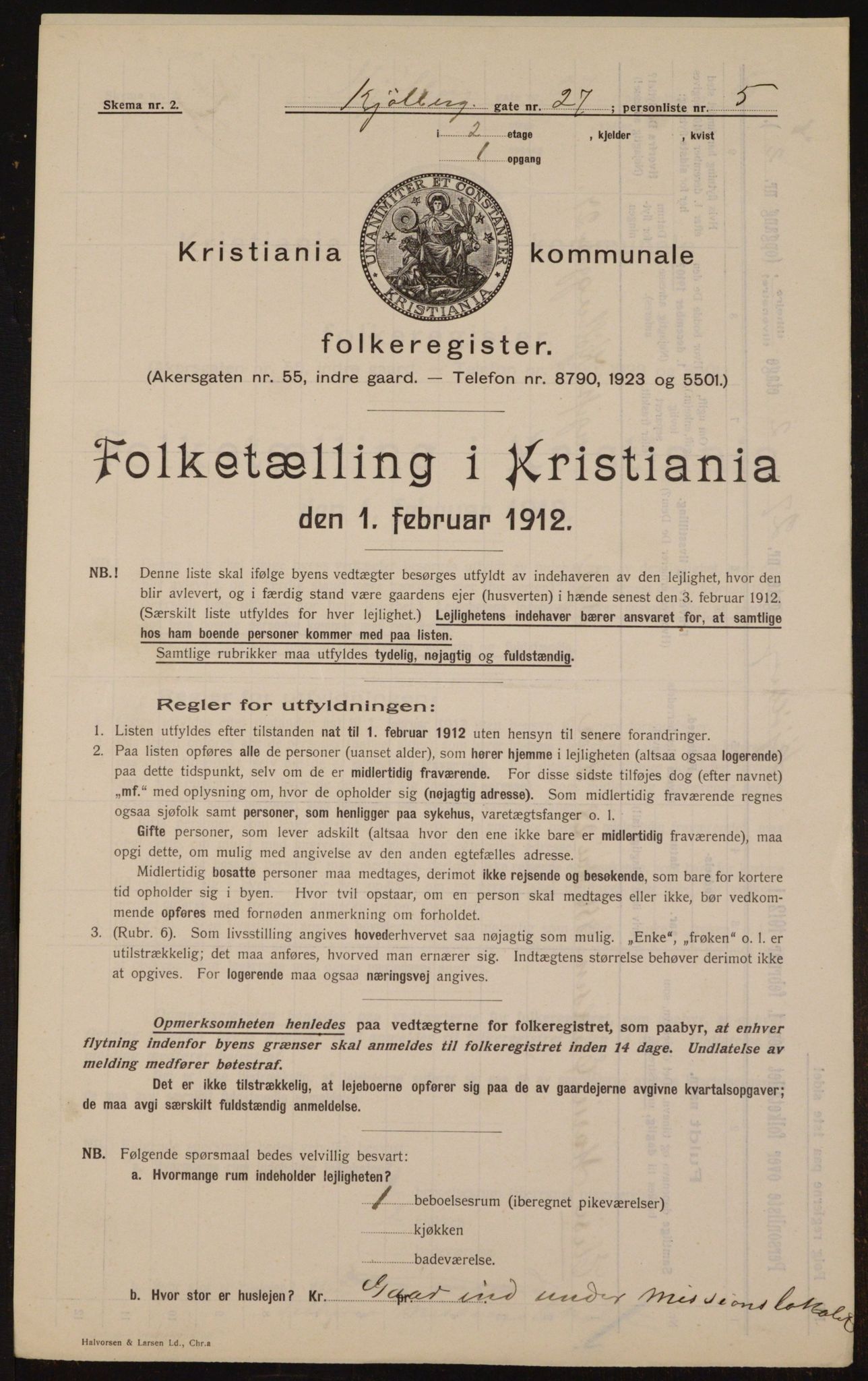 OBA, Municipal Census 1912 for Kristiania, 1912, p. 52084