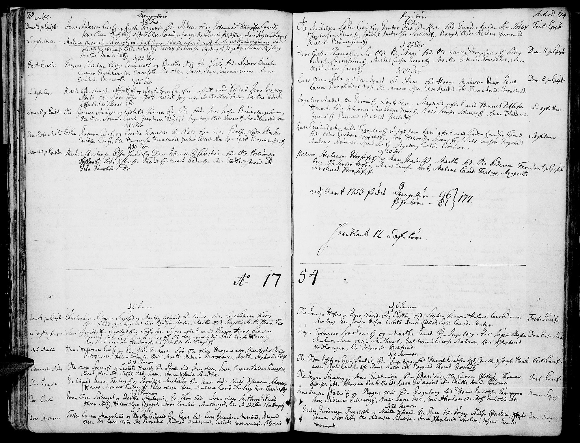 Ringsaker prestekontor, SAH/PREST-014/K/Ka/L0002: Parish register (official) no. 2, 1747-1774, p. 73-74
