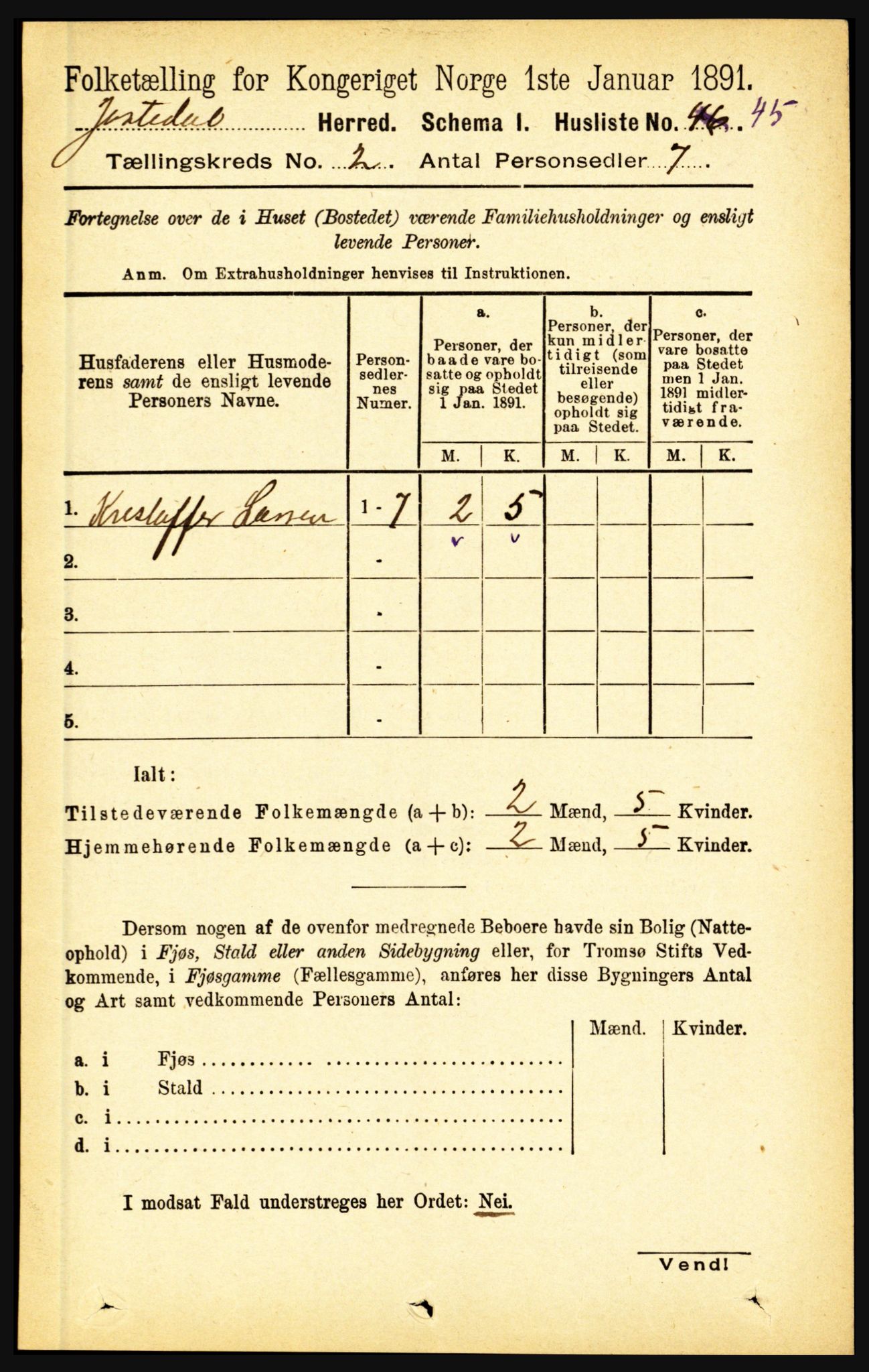 RA, 1891 census for 1427 Jostedal, 1891, p. 496