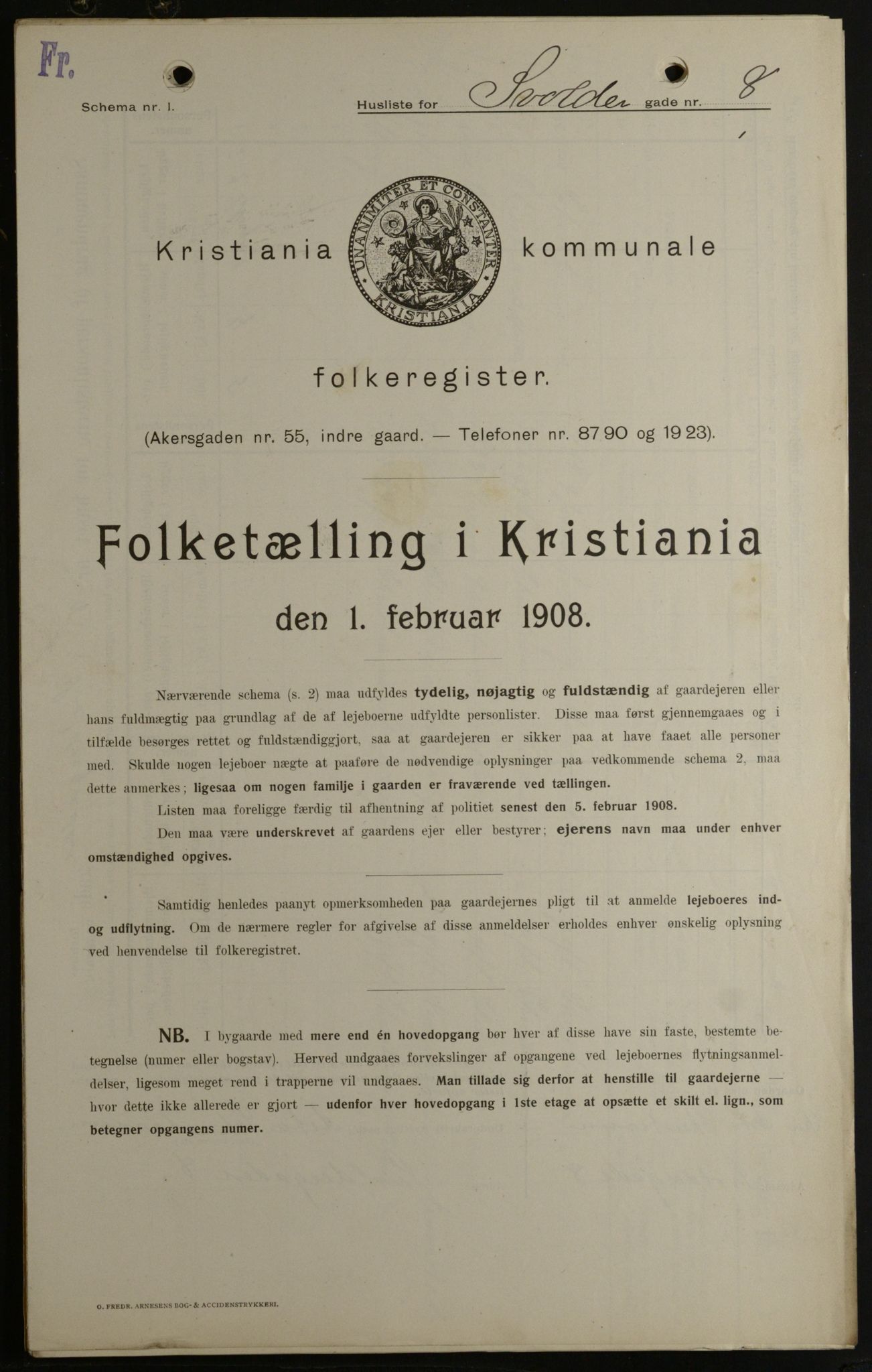 OBA, Municipal Census 1908 for Kristiania, 1908, p. 95517