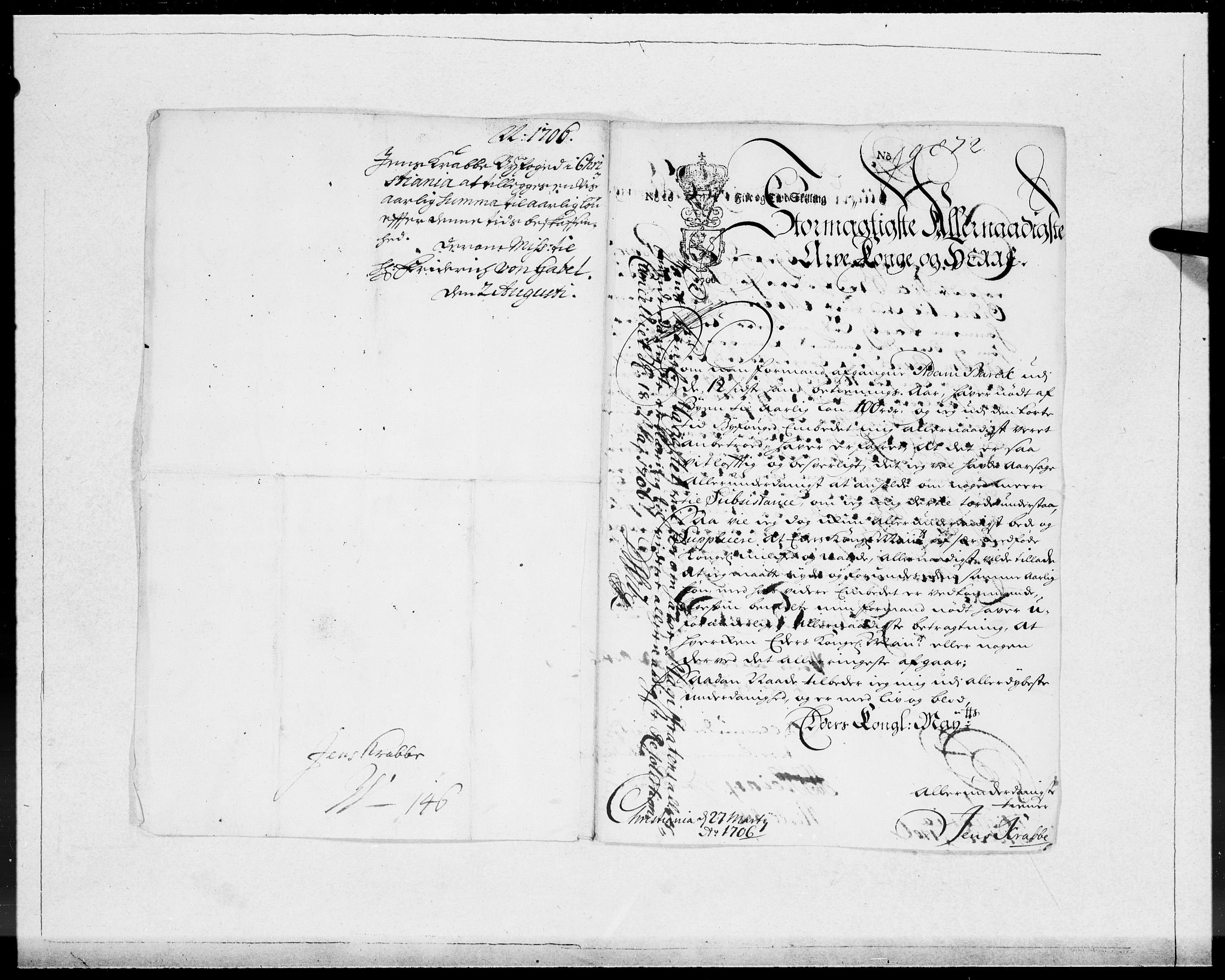Danske Kanselli 1572-1799, AV/RA-EA-3023/F/Fc/Fcc/Fcca/L0064: Norske innlegg 1572-1799, 1707, p. 14