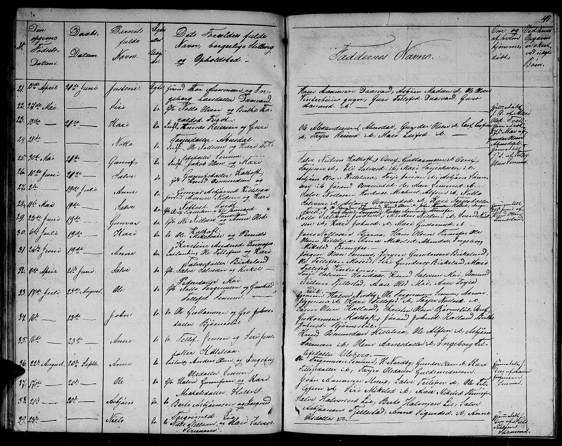 Evje sokneprestkontor, AV/SAK-1111-0008/F/Fb/Fbb/L0001: Parish register (copy) no. B 1, 1849-1878, p. 45