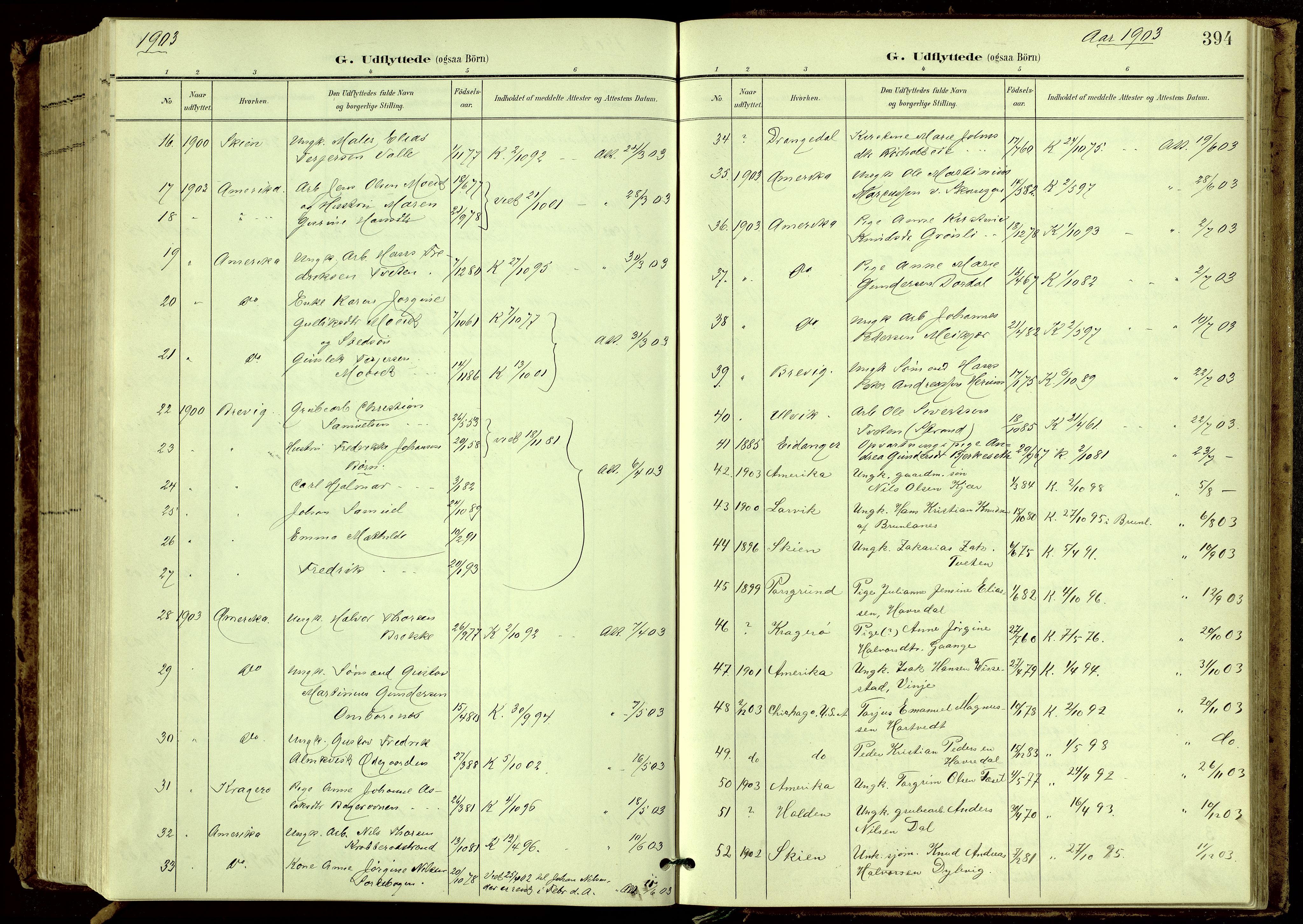 Bamble kirkebøker, SAKO/A-253/G/Ga/L0010: Parish register (copy) no. I 10, 1901-1919, p. 394
