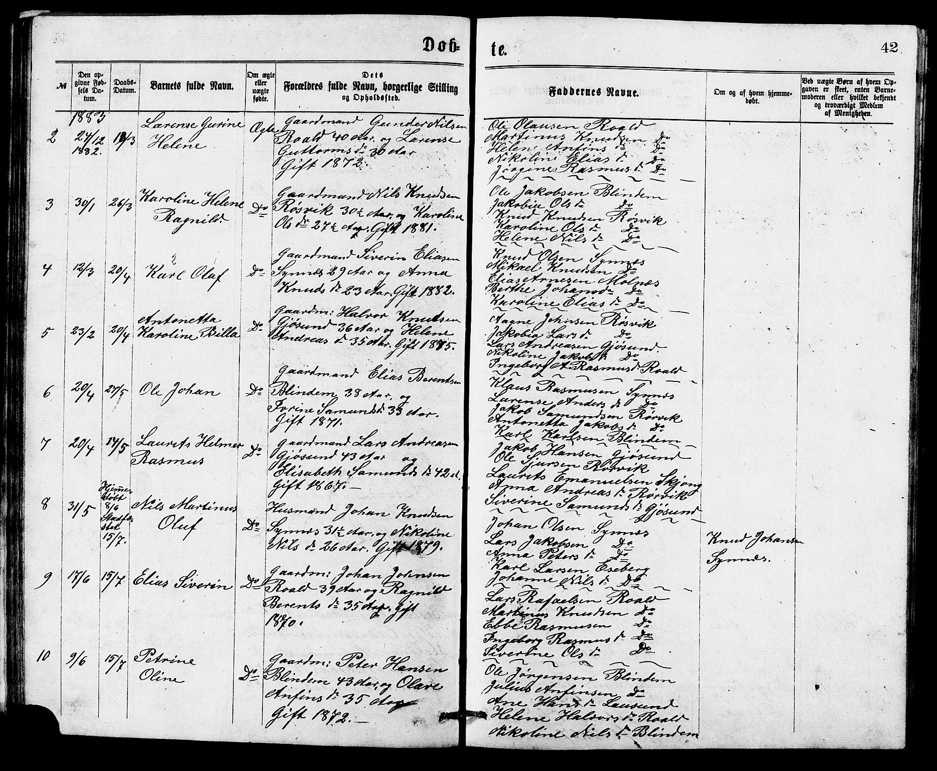 Ministerialprotokoller, klokkerbøker og fødselsregistre - Møre og Romsdal, AV/SAT-A-1454/537/L0521: Parish register (copy) no. 537C02, 1869-1888, p. 42