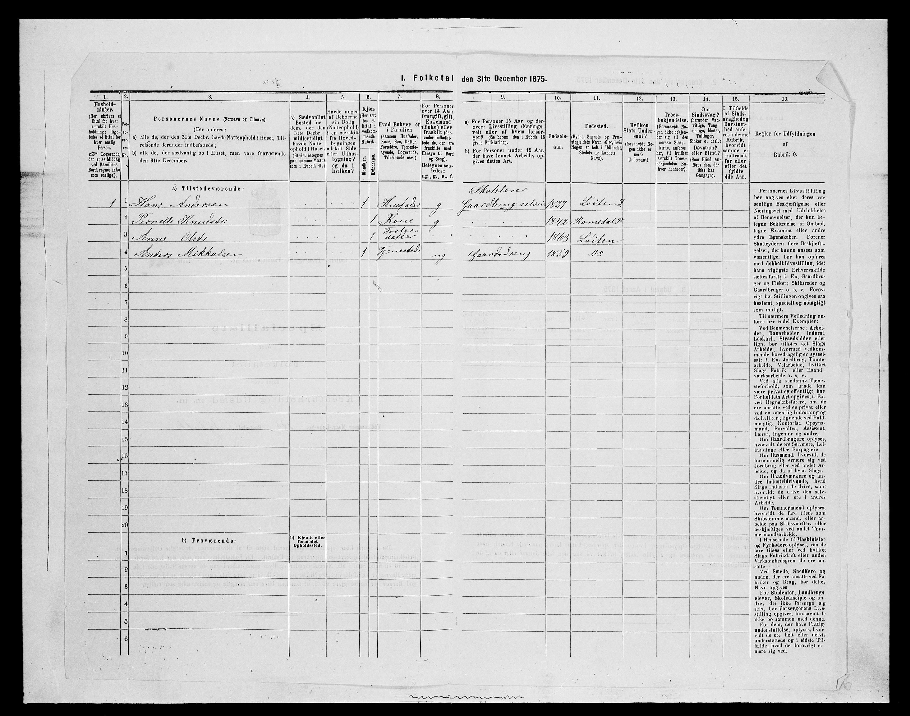 SAH, 1875 census for 0415P Løten, 1875, p. 645