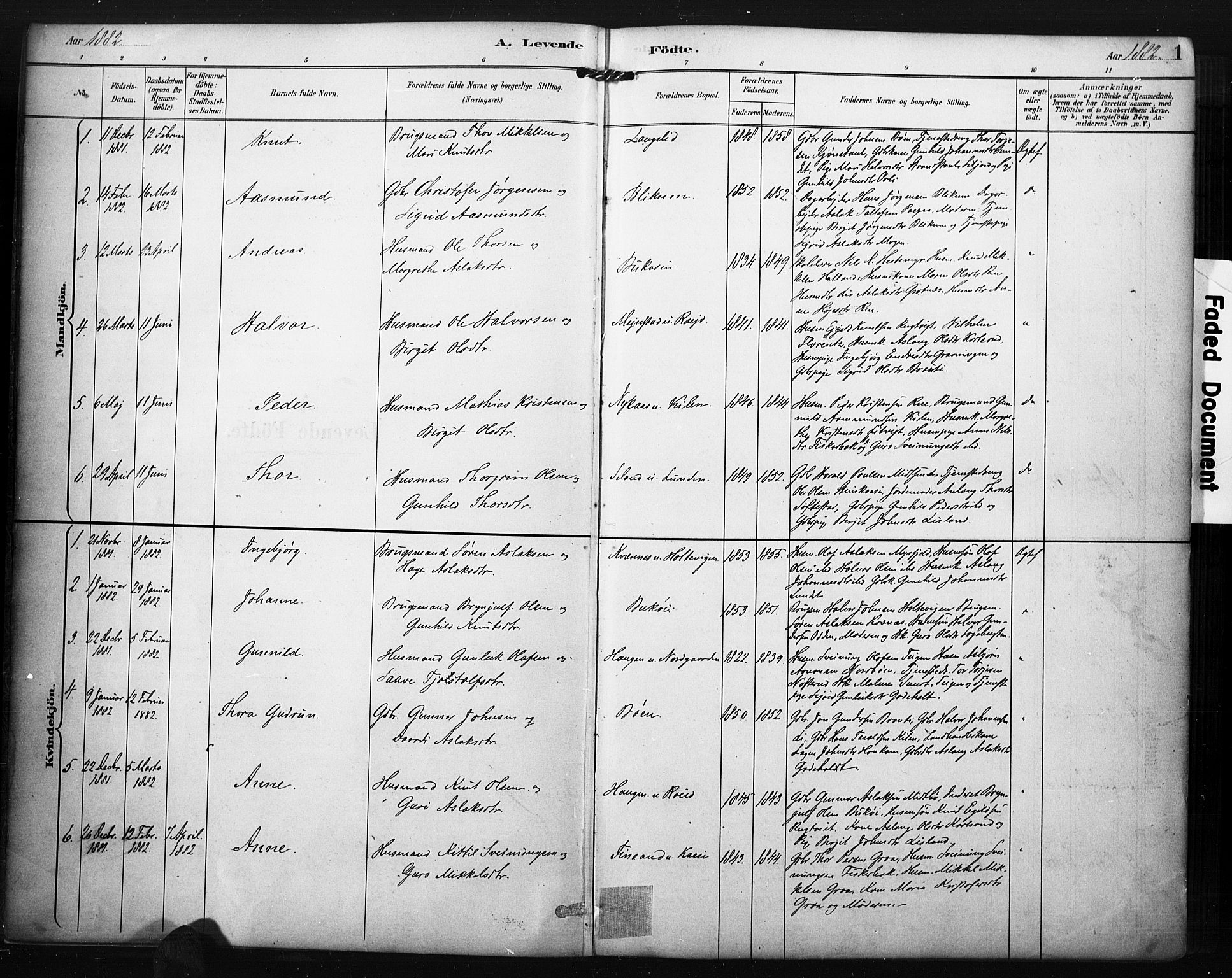 Kviteseid kirkebøker, SAKO/A-276/F/Fa/L0008: Parish register (official) no. I 8, 1882-1903, p. 1