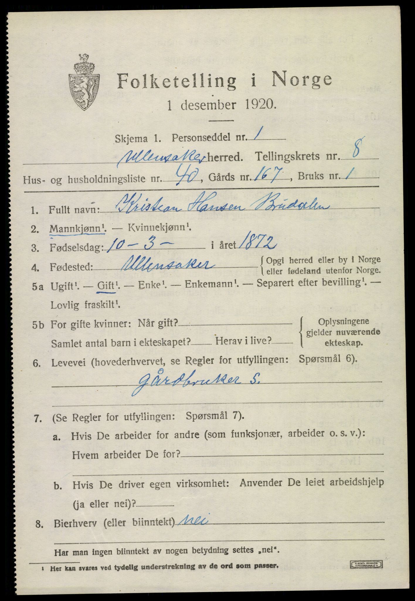 SAO, 1920 census for Ullensaker, 1920, p. 14625