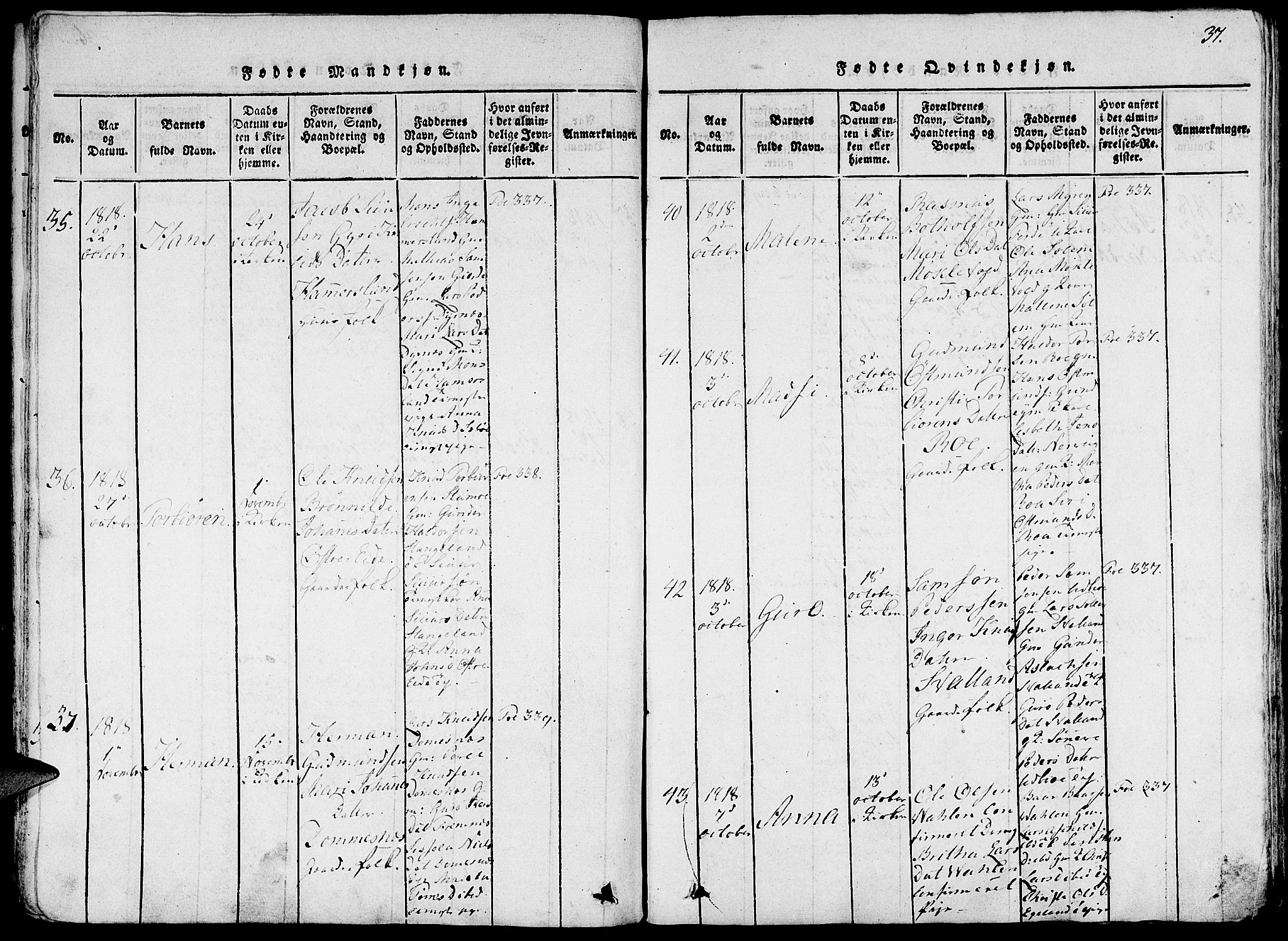 Fjelberg sokneprestembete, AV/SAB-A-75201/H/Haa: Parish register (official) no. A 4, 1816-1822, p. 37