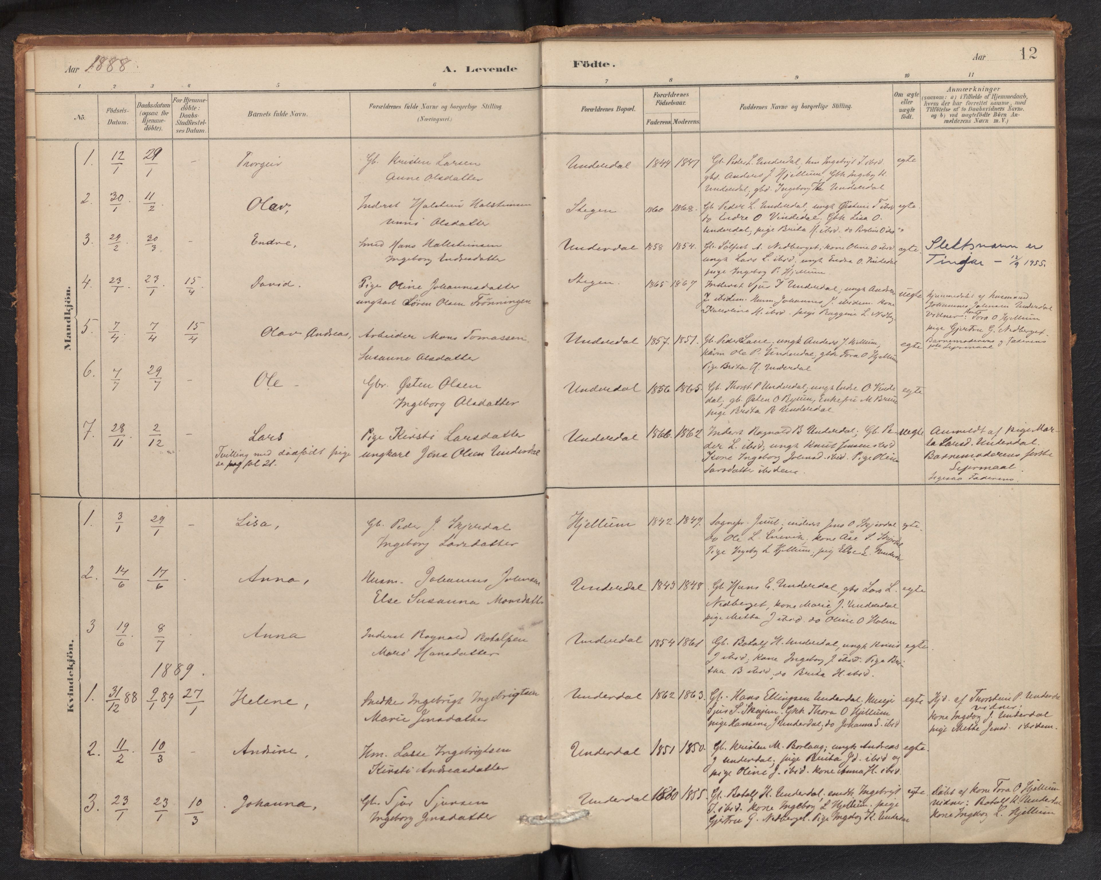 Aurland sokneprestembete, SAB/A-99937/H/Ha/Hae/L0001: Parish register (official) no. E 1, 1880-1907, p. 11b-12a