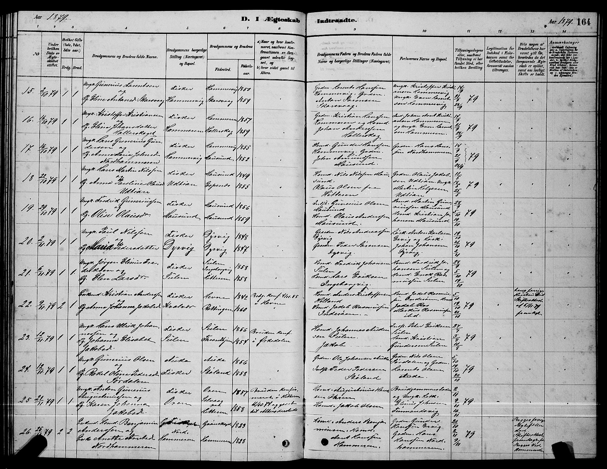 Ministerialprotokoller, klokkerbøker og fødselsregistre - Sør-Trøndelag, SAT/A-1456/640/L0585: Parish register (copy) no. 640C03, 1878-1891, p. 164