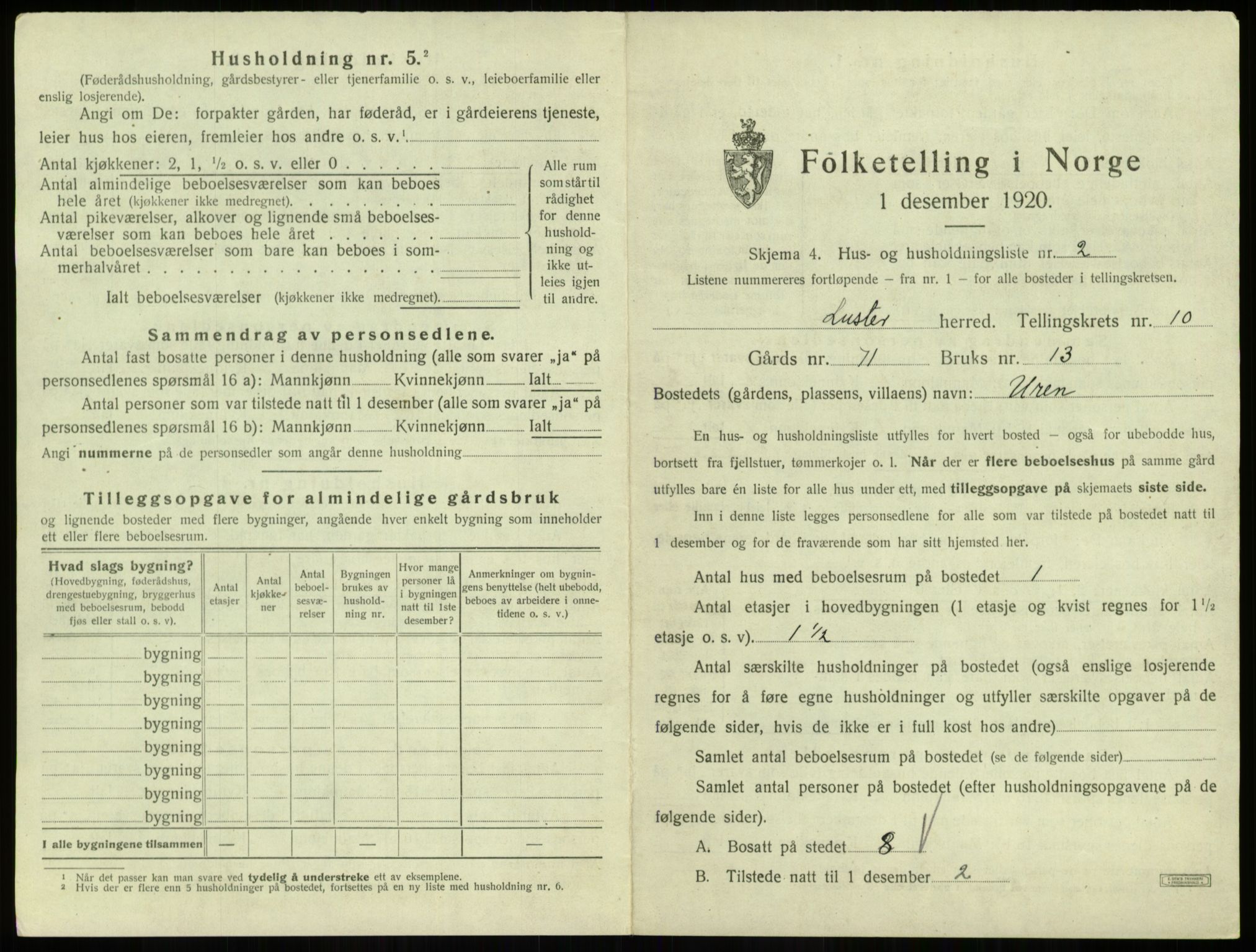 SAB, 1920 census for Luster, 1920, p. 909