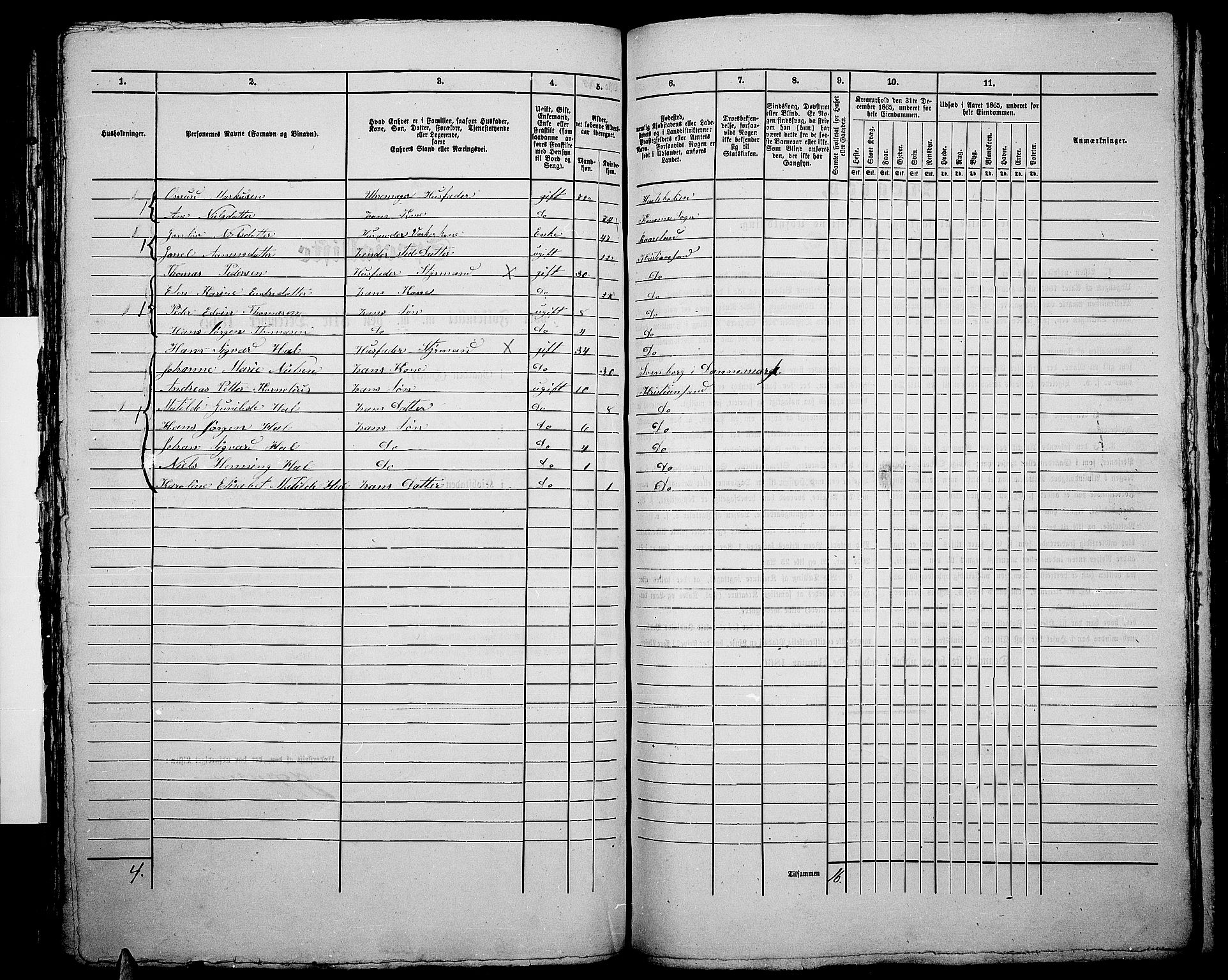 RA, 1865 census for Kristiansand, 1865, p. 1338