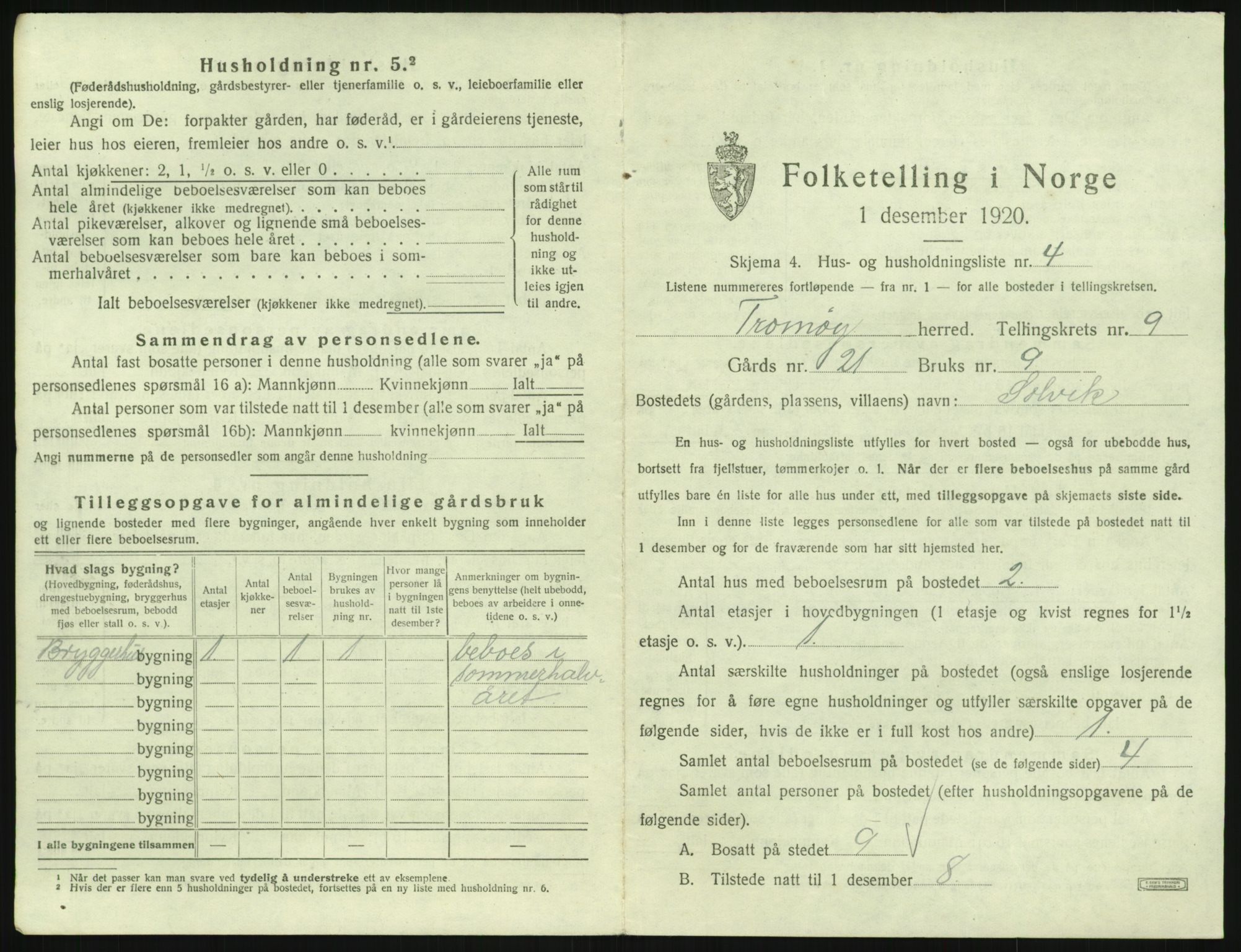 SAK, 1920 census for Tromøy, 1920, p. 965