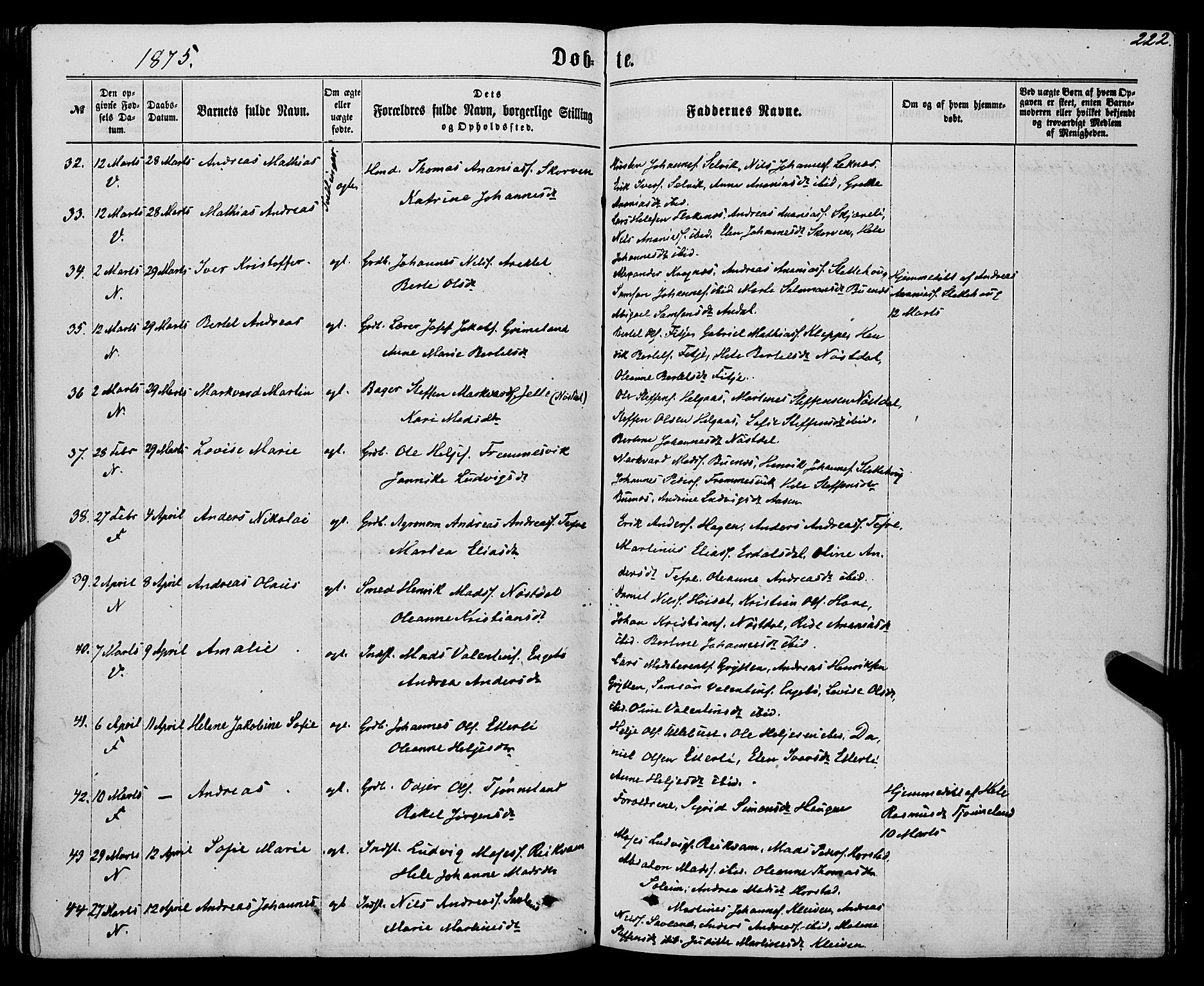 Førde sokneprestembete, SAB/A-79901/H/Haa/Haaa/L0009: Parish register (official) no. A 9, 1861-1877, p. 222