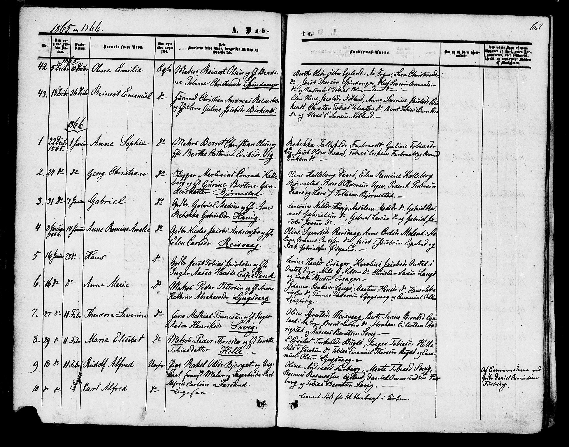 Herad sokneprestkontor, SAK/1111-0018/F/Fa/Fab/L0004: Parish register (official) no. A 4, 1853-1885, p. 62