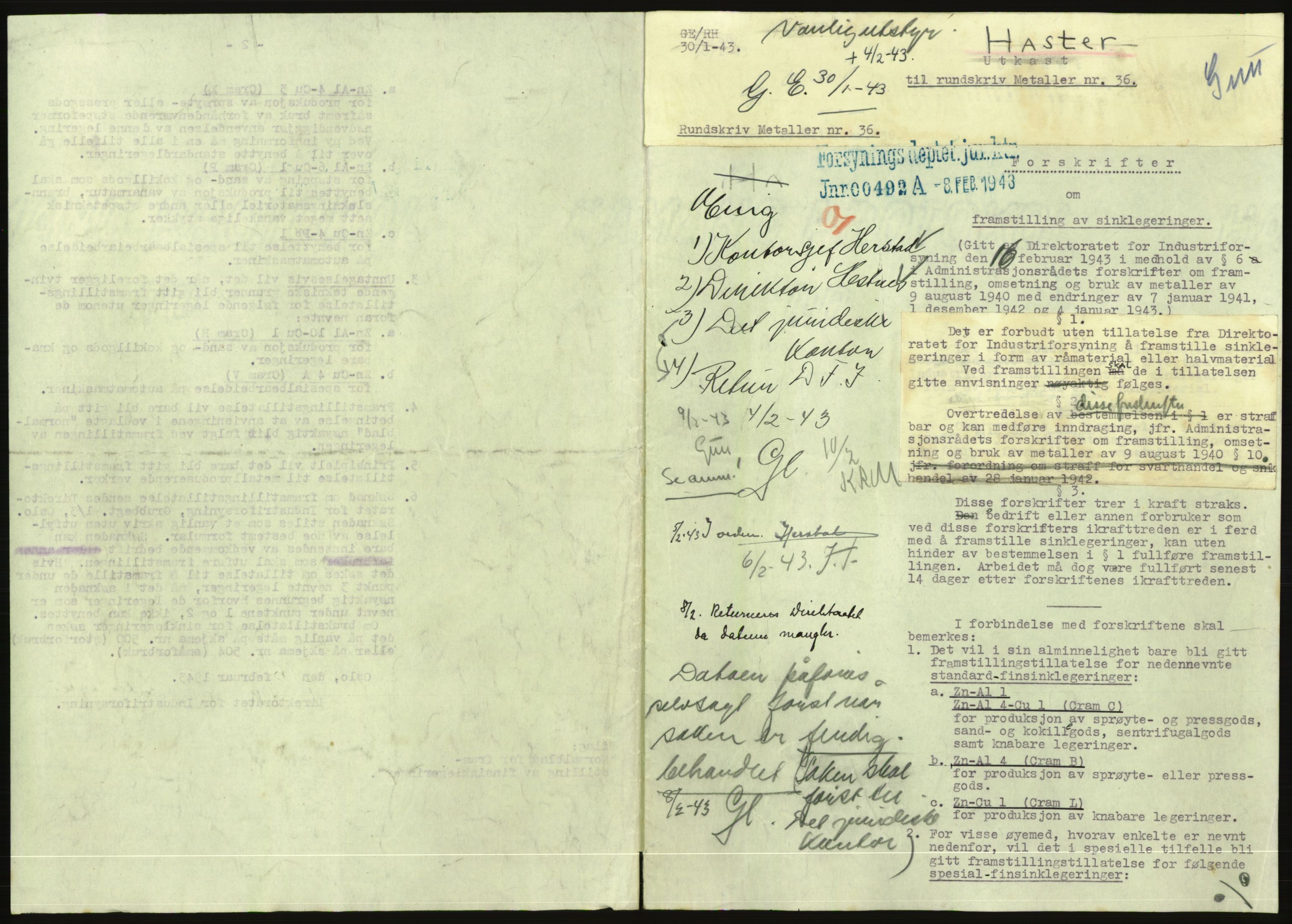 Direktoratet for industriforsyning, Sekretariatet, AV/RA-S-4153/D/Df/L0054: 9. Metallkontoret, 1940-1945, p. 2701