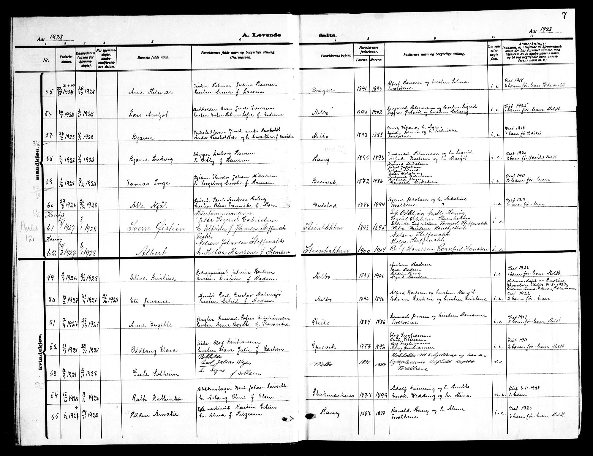 Ministerialprotokoller, klokkerbøker og fødselsregistre - Nordland, AV/SAT-A-1459/888/L1270: Parish register (copy) no. 888C08, 1928-1945, p. 7