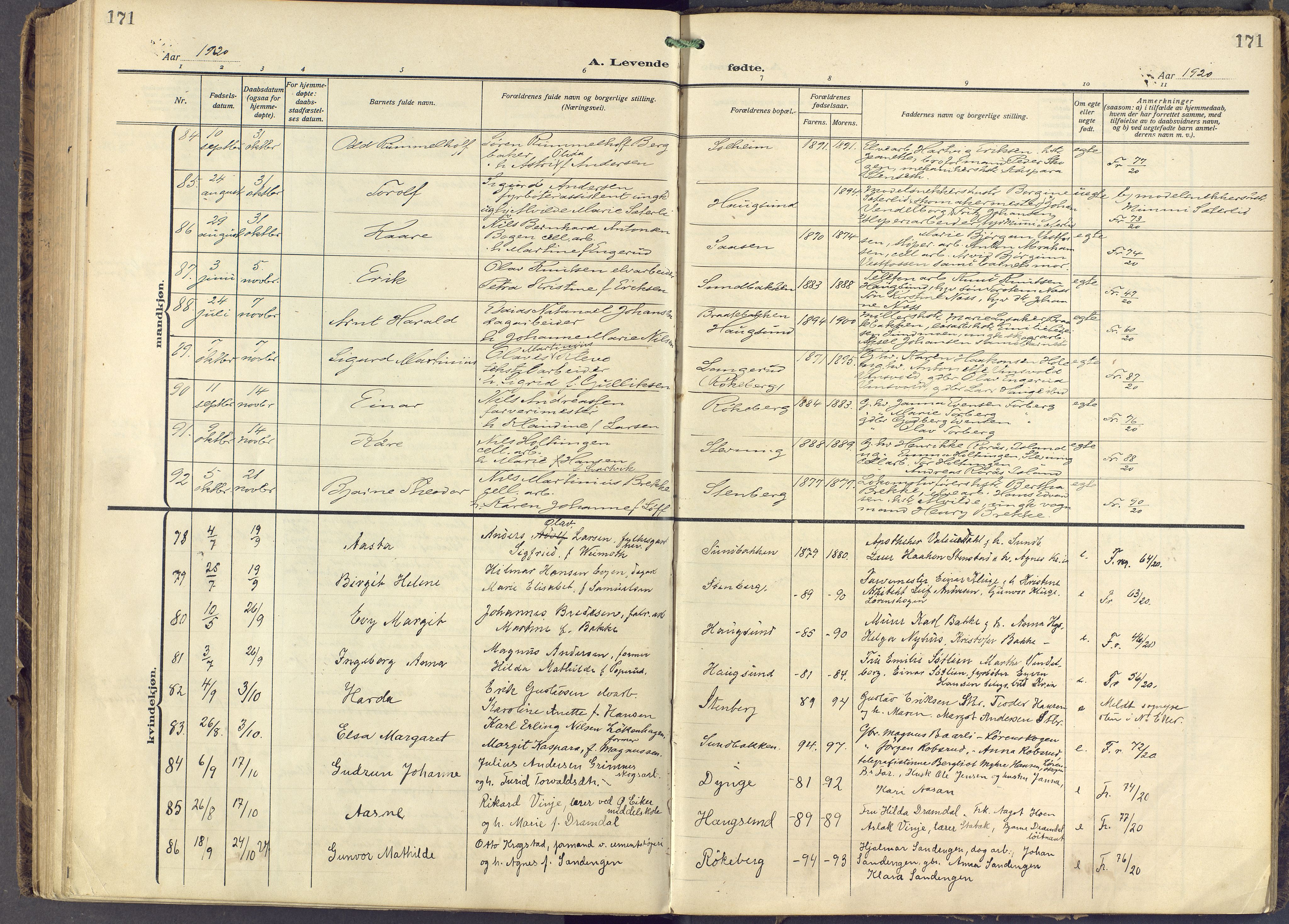 Eiker kirkebøker, AV/SAKO-A-4/F/Fb/L0009: Parish register (official) no. II 9, 1908-1923, p. 171