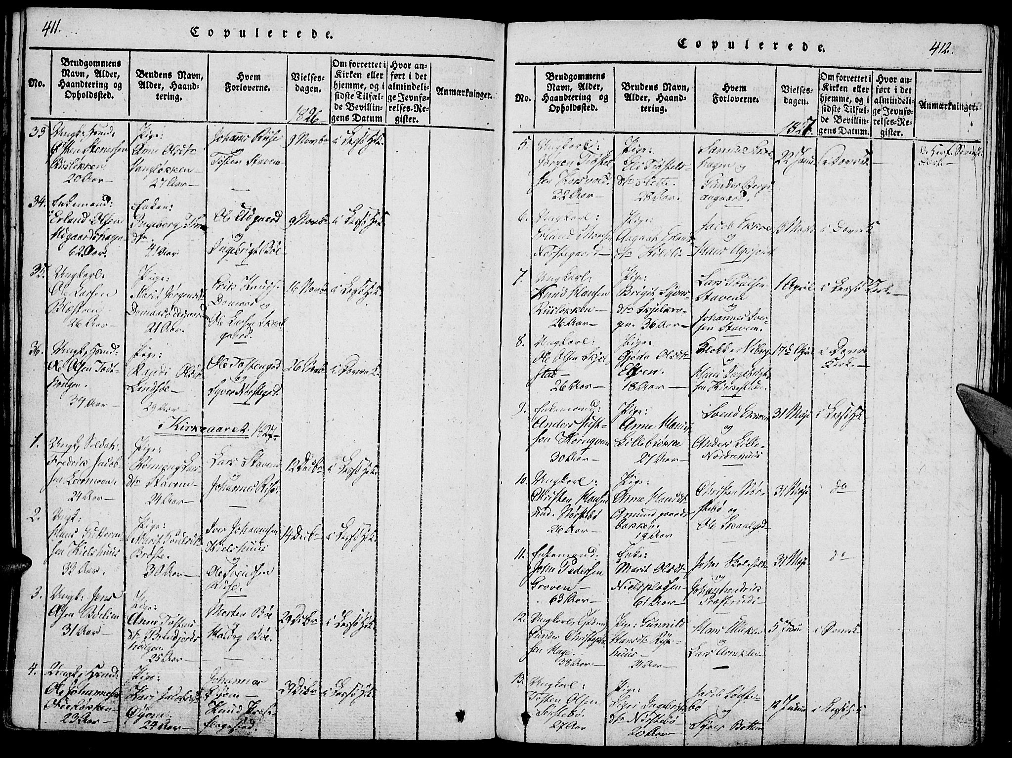 Lesja prestekontor, SAH/PREST-068/H/Ha/Haa/L0004: Parish register (official) no. 4, 1820-1829, p. 411-412