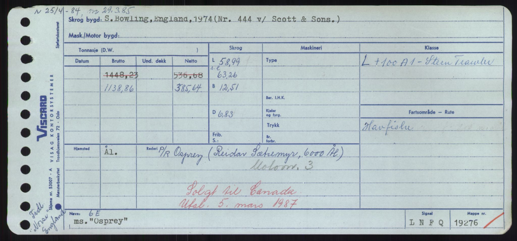 Sjøfartsdirektoratet med forløpere, Skipsmålingen, RA/S-1627/H/Hd/L0028: Fartøy, O, p. 485