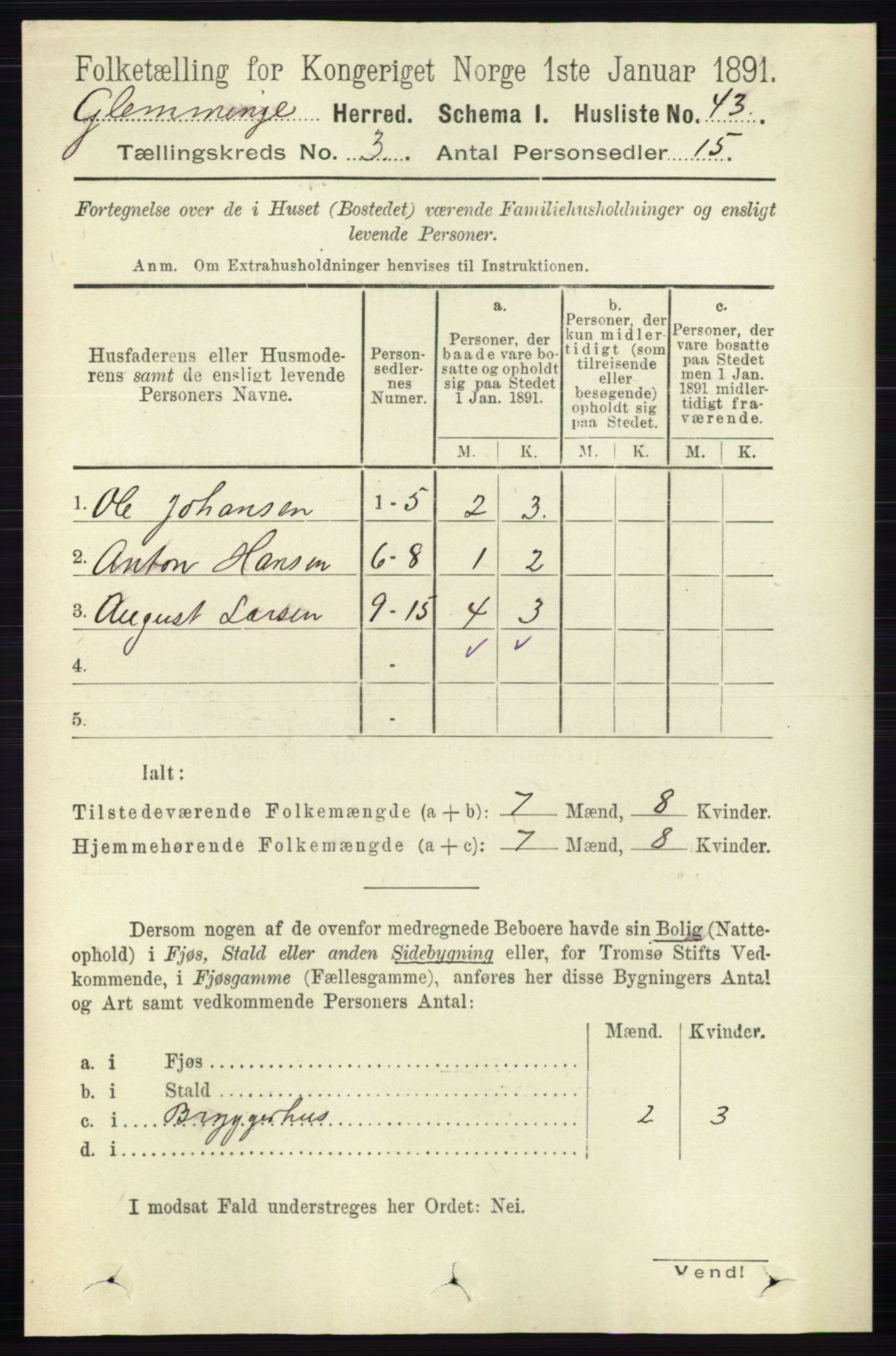 RA, 1891 census for 0132 Glemmen, 1891, p. 1834