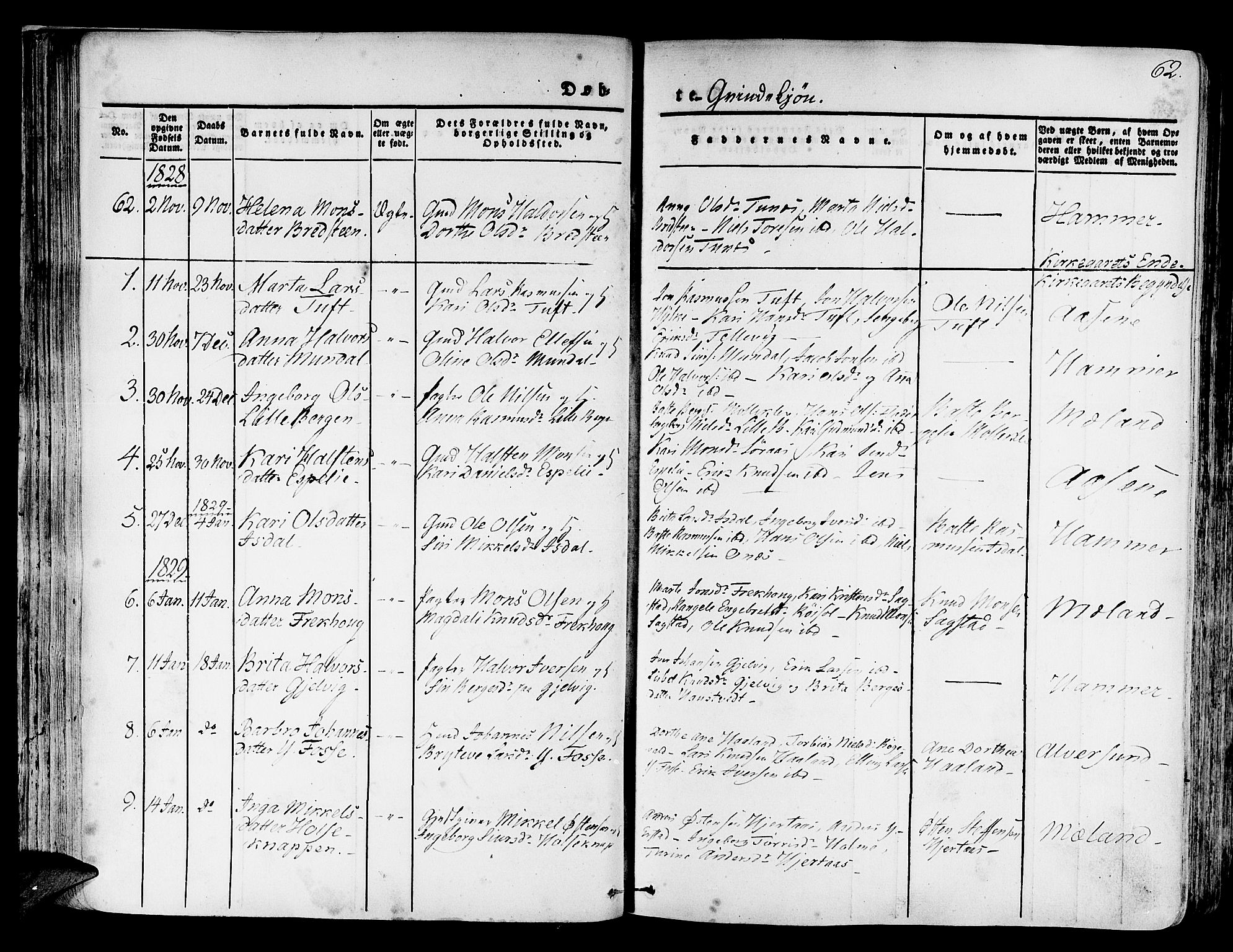 Hamre sokneprestembete, AV/SAB-A-75501/H/Ha/Haa/Haaa/L0011: Parish register (official) no. A 11, 1826-1834, p. 62