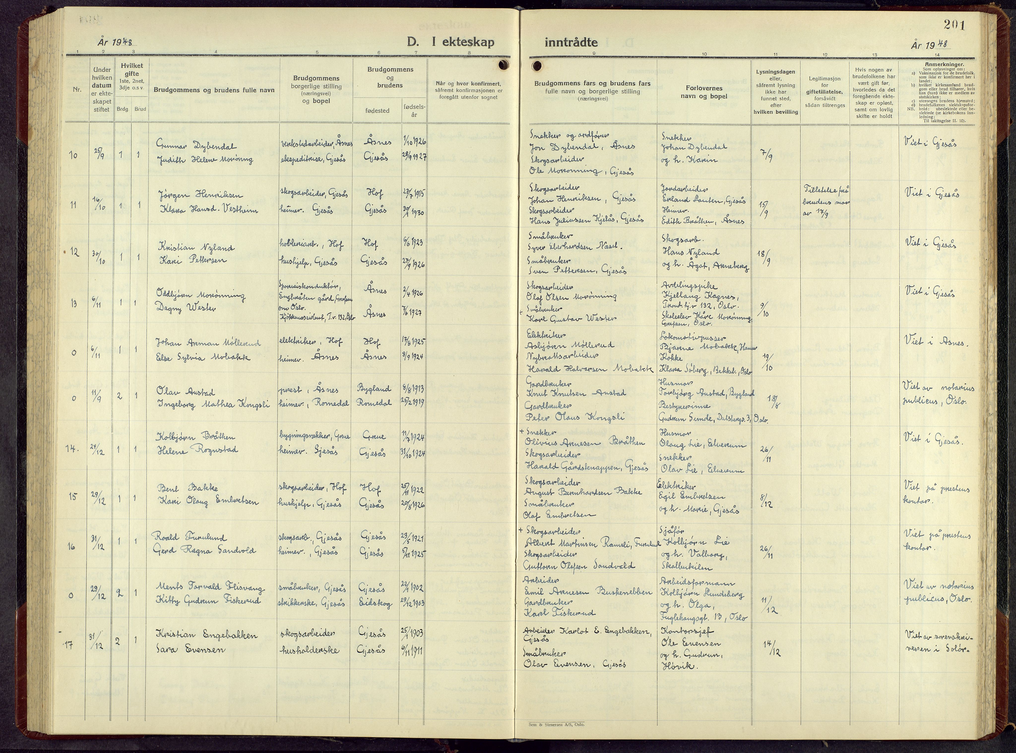 Åsnes prestekontor, AV/SAH-PREST-042/H/Ha/Hab/L0013: Parish register (copy) no. 13, 1943-1966, p. 201