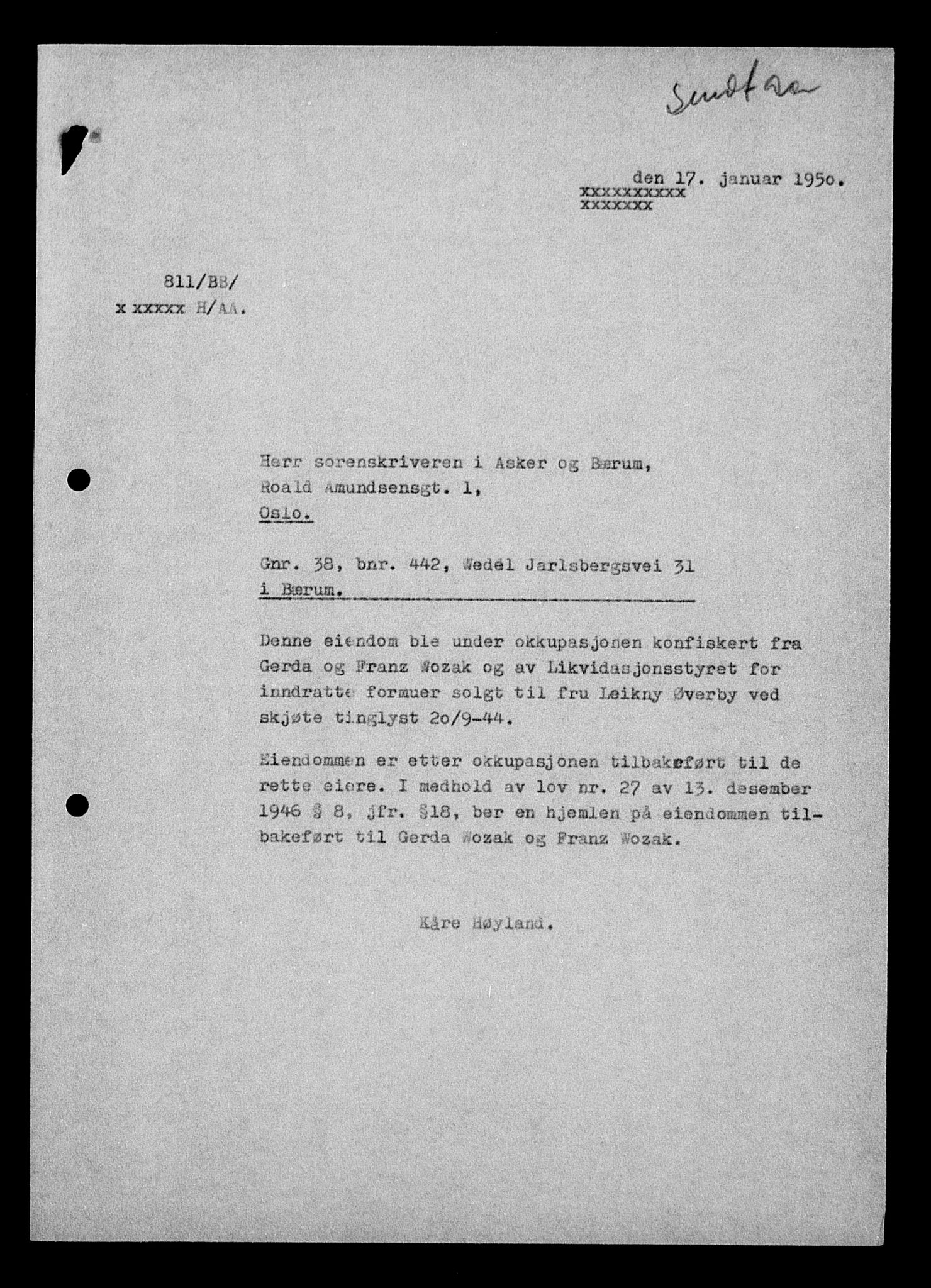 Justisdepartementet, Tilbakeføringskontoret for inndratte formuer, AV/RA-S-1564/H/Hc/Hcc/L0987: --, 1945-1947, p. 219