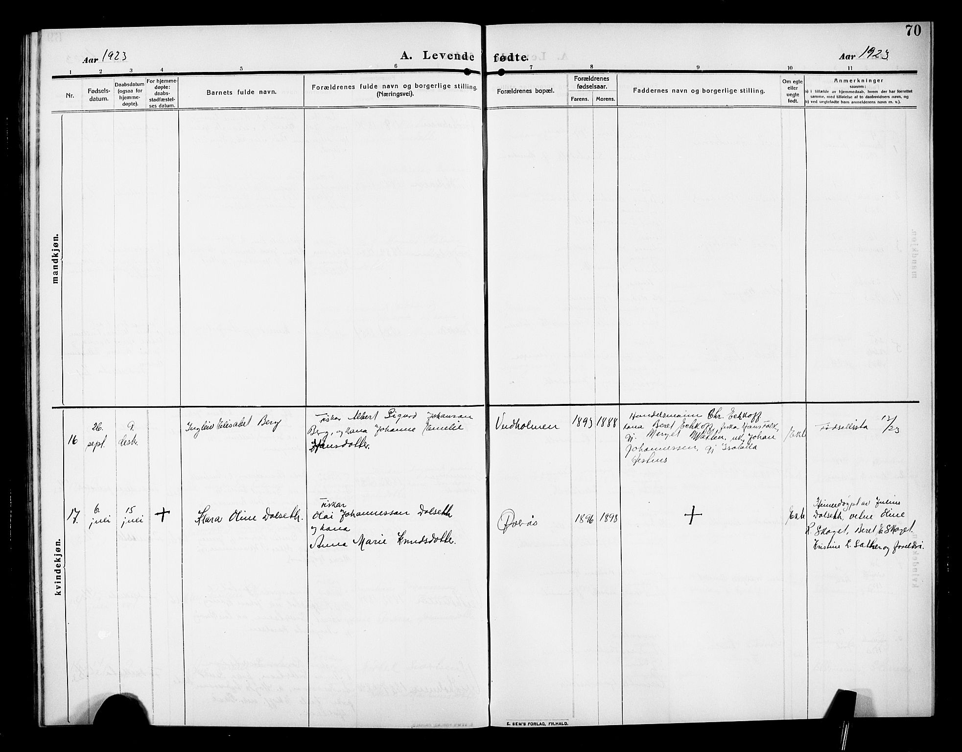 Ministerialprotokoller, klokkerbøker og fødselsregistre - Møre og Romsdal, AV/SAT-A-1454/583/L0956: Parish register (copy) no. 583C01, 1909-1925, p. 70