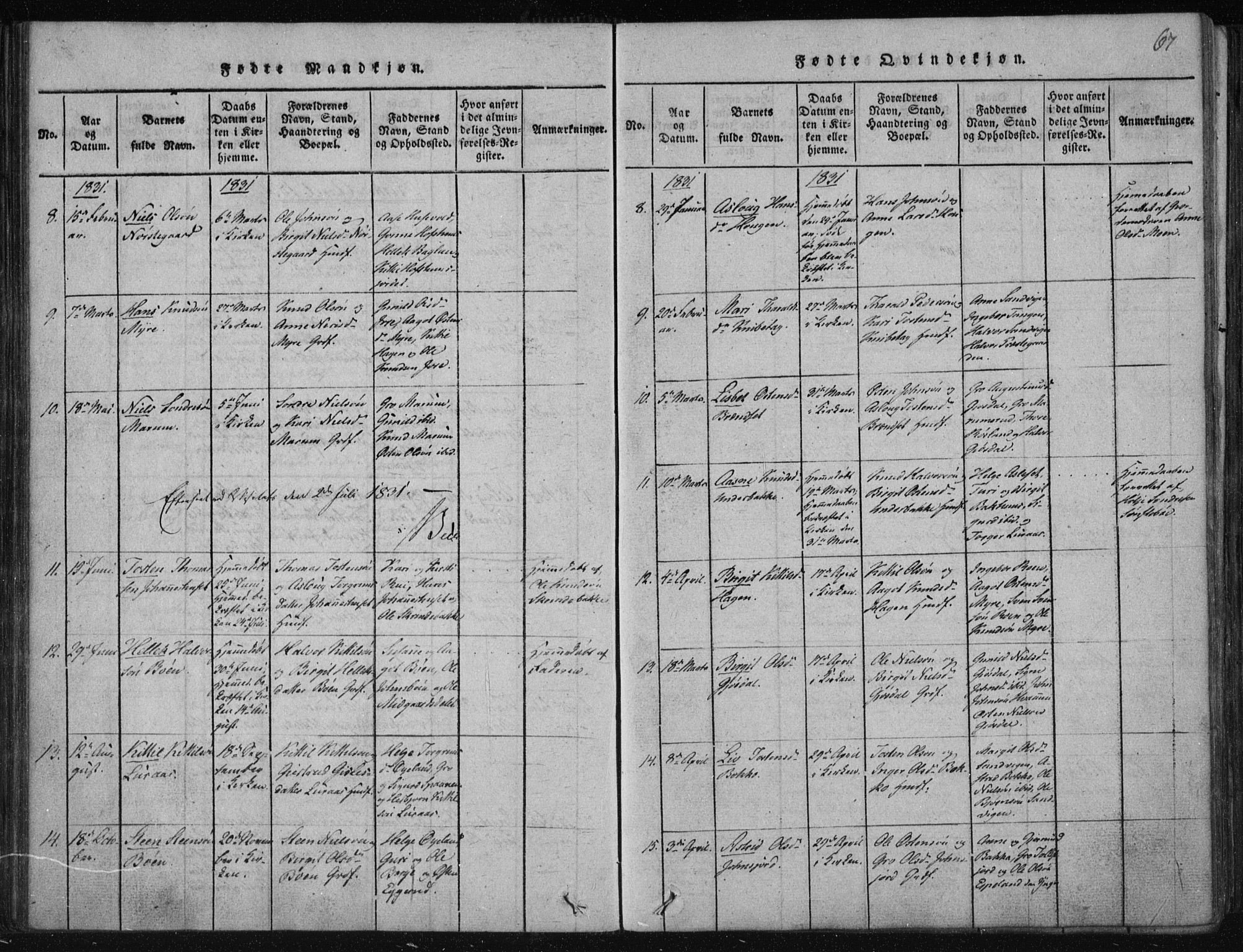 Tinn kirkebøker, SAKO/A-308/F/Fa/L0004: Parish register (official) no. I 4, 1815-1843, p. 66b-67a