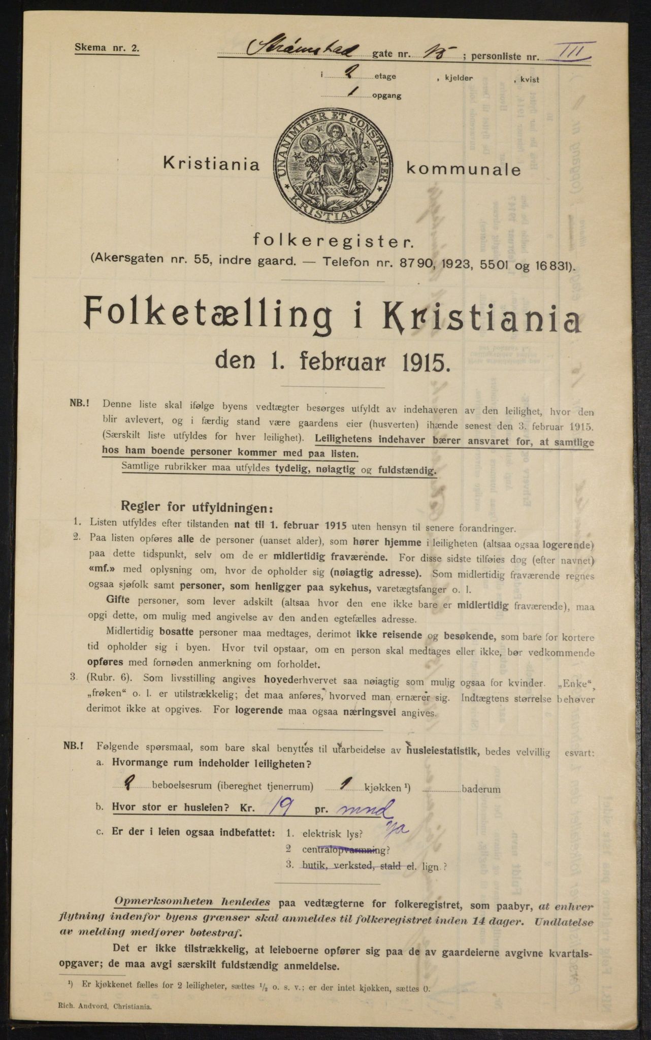 OBA, Municipal Census 1915 for Kristiania, 1915, p. 104108