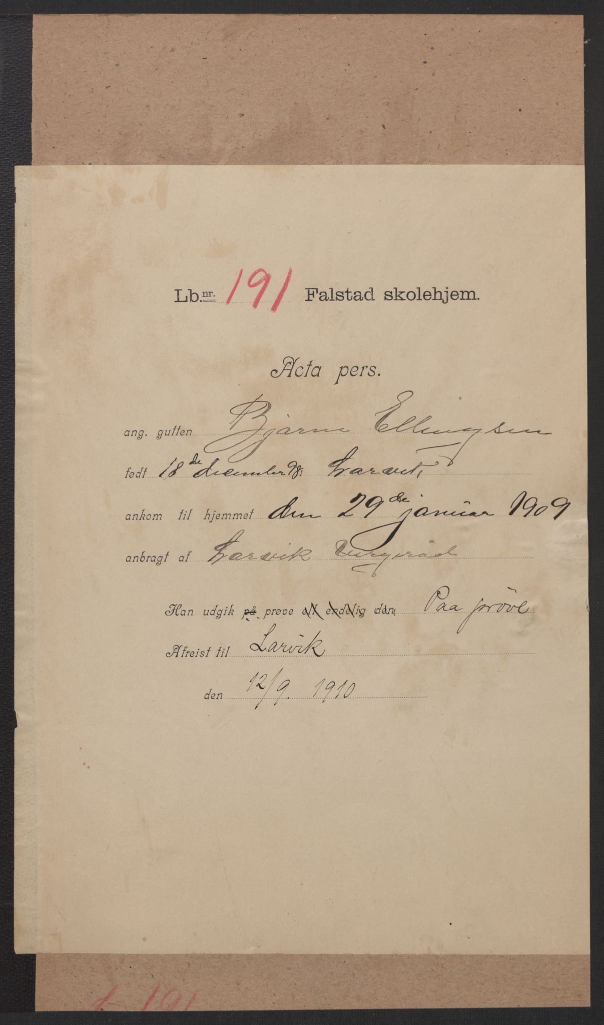 Falstad skolehjem, AV/RA-S-1676/E/Eb/L0009: Elevmapper løpenr. 189-209, 1909-1916, p. 16
