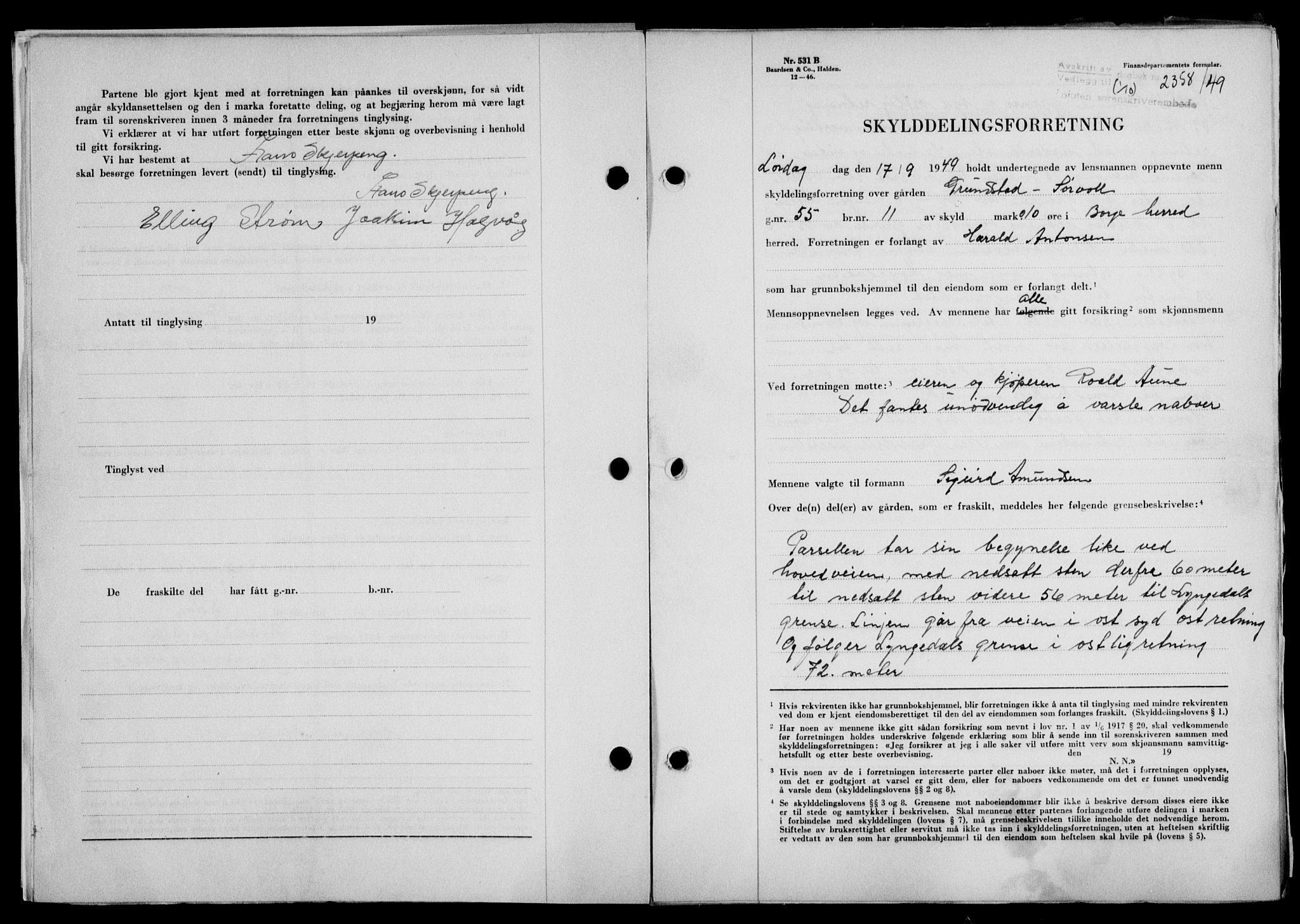 Lofoten sorenskriveri, SAT/A-0017/1/2/2C/L0022a: Mortgage book no. 22a, 1949-1950, Diary no: : 2358/1949