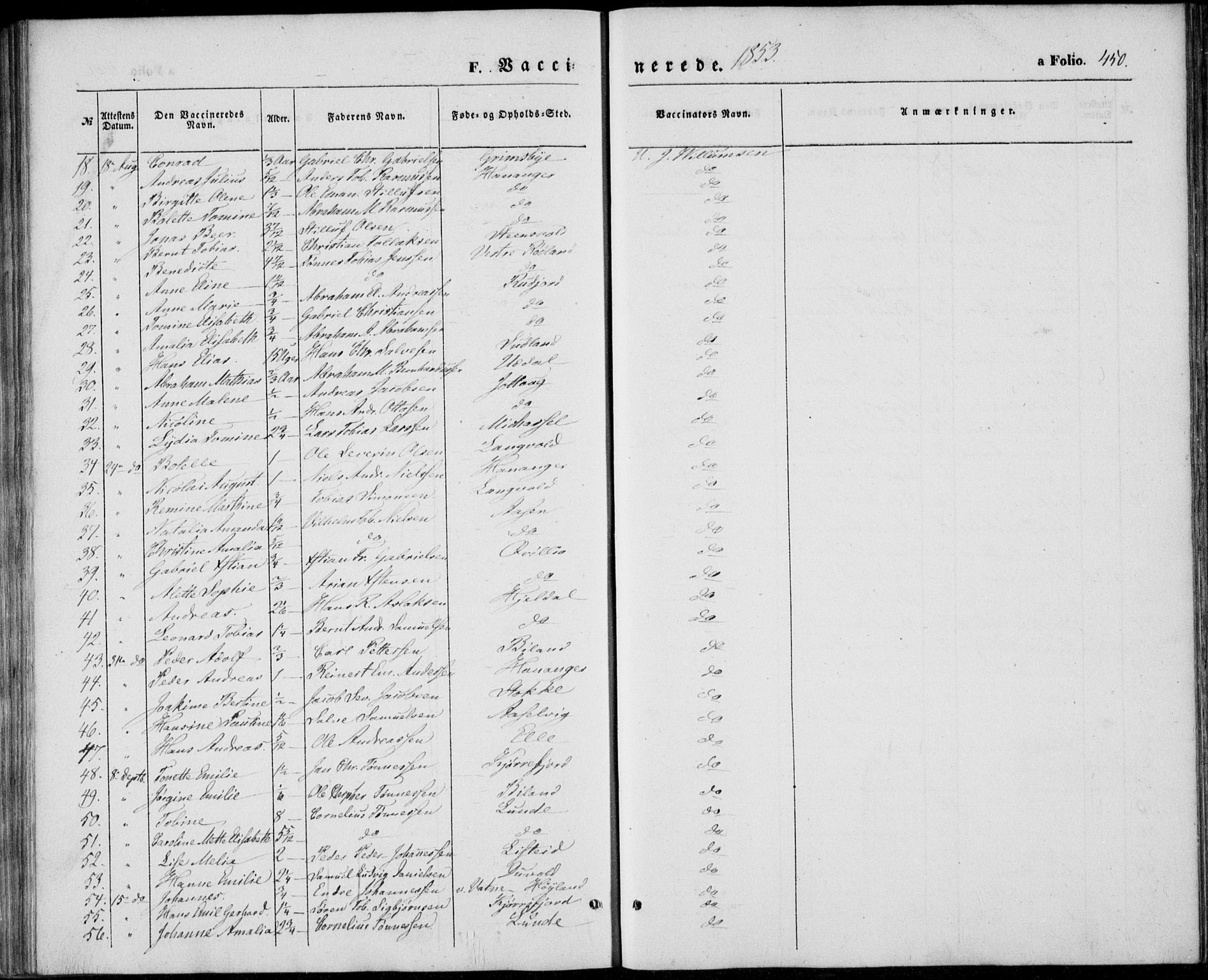 Lista sokneprestkontor, AV/SAK-1111-0027/F/Fb/L0002: Parish register (copy) no. B 2, 1847-1862, p. 450