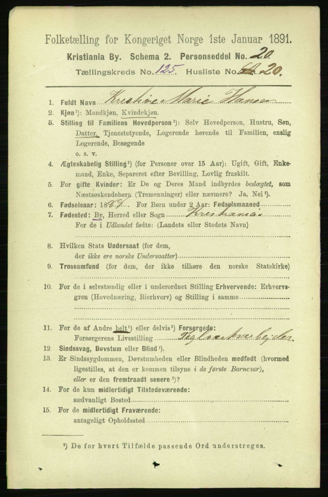 RA, 1891 census for 0301 Kristiania, 1891, p. 67141