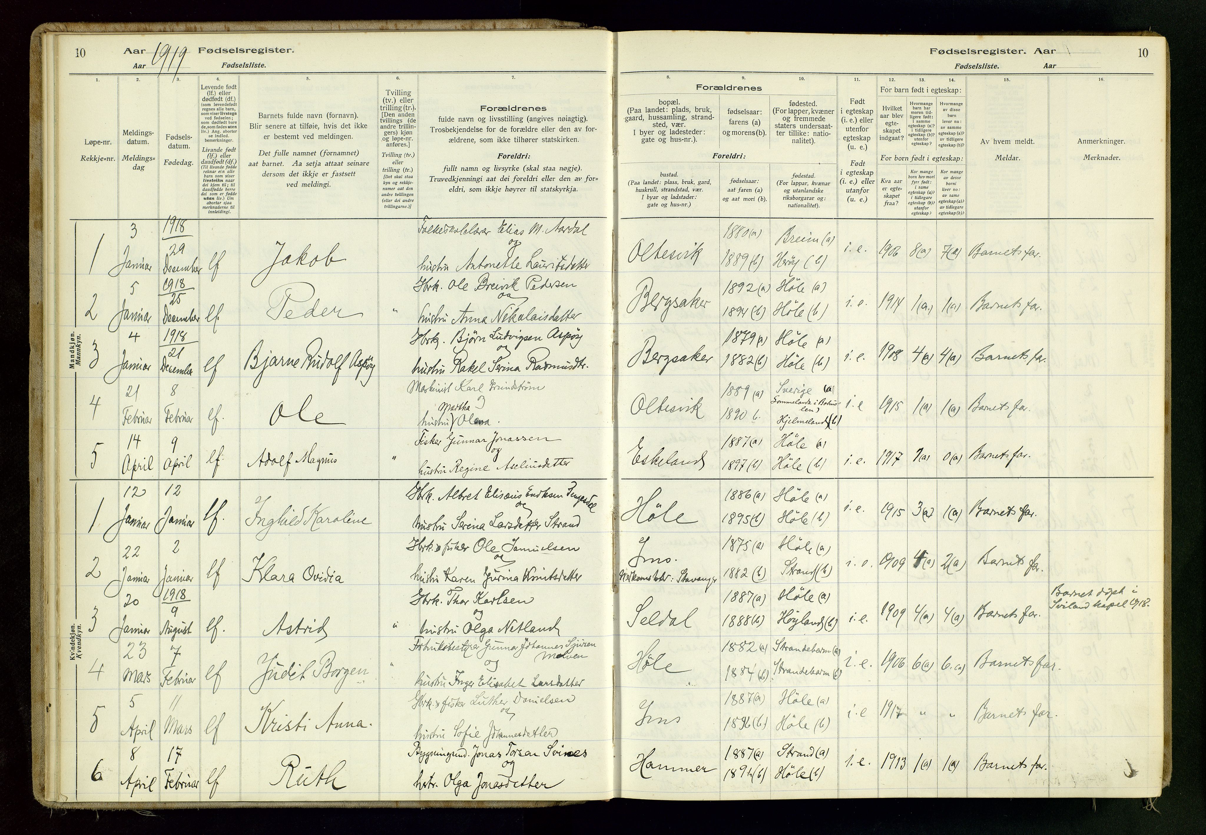 Høgsfjord sokneprestkontor, SAST/A-101624/I/Id/L0001: Birth register no. 1, 1916-1982, p. 10