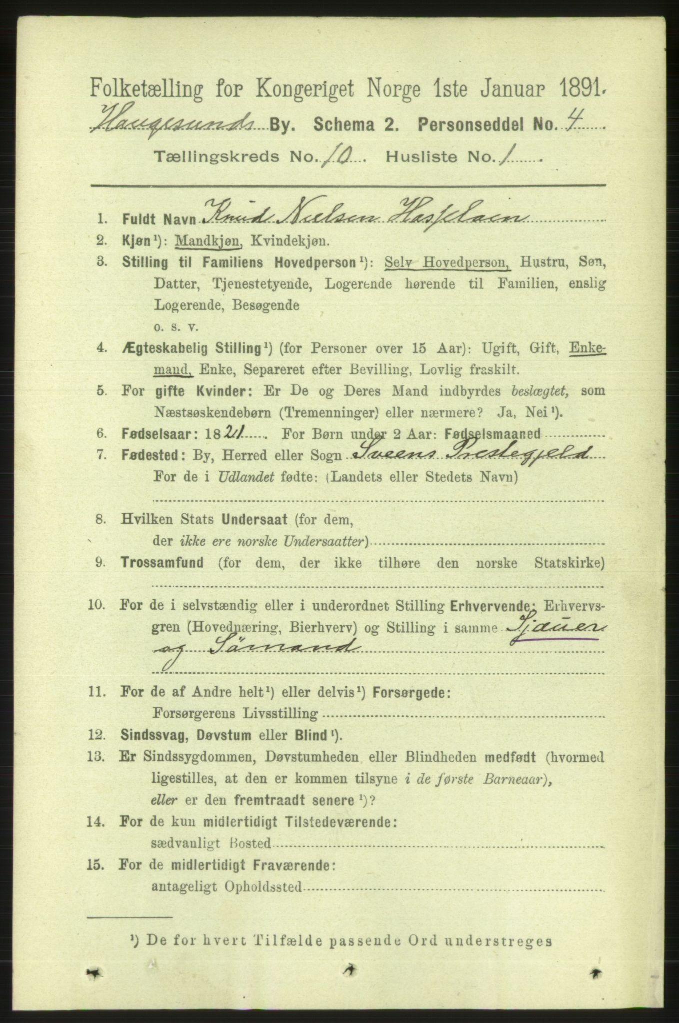 RA, 1891 census for 1106 Haugesund, 1891, p. 3734