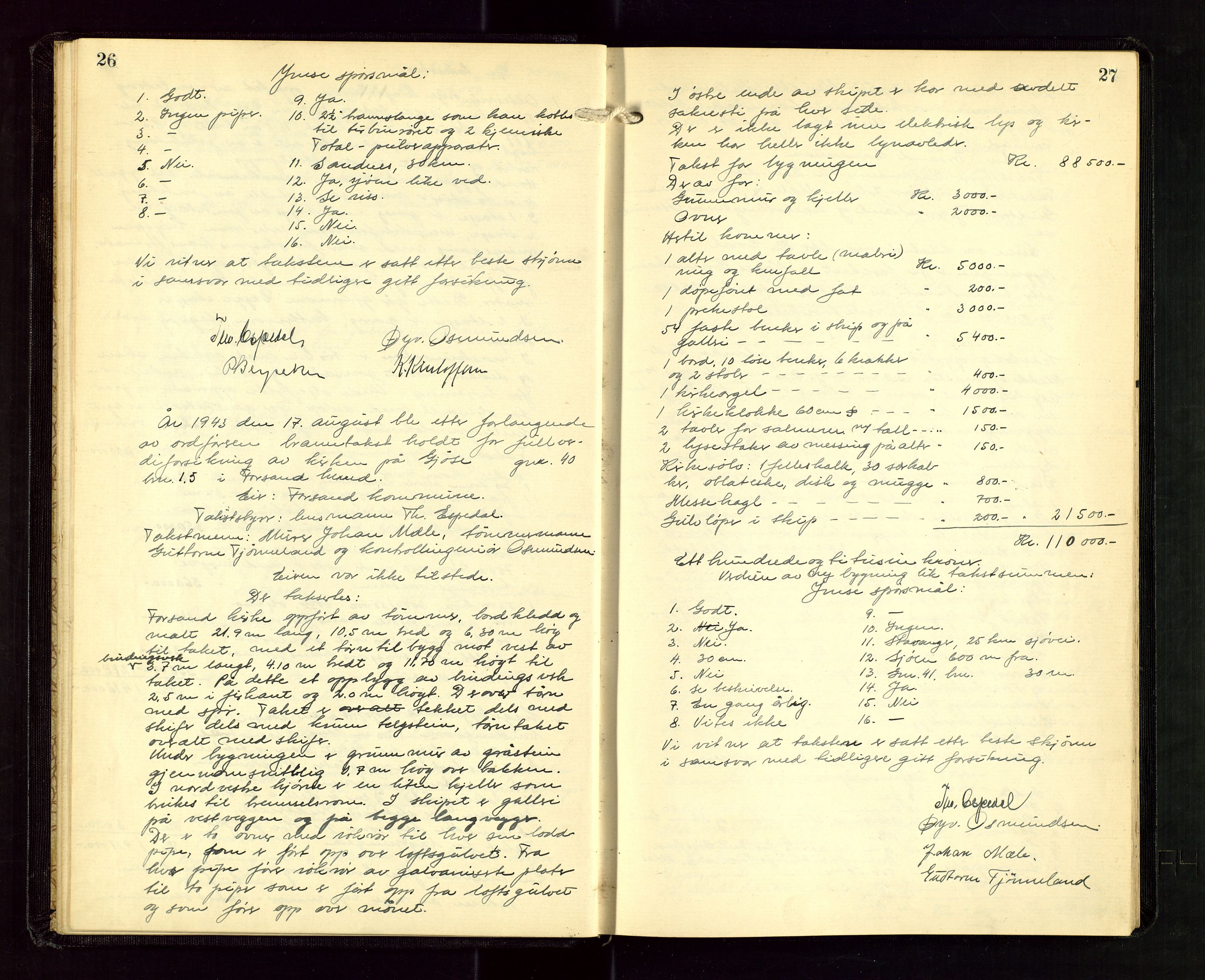 Høle og Forsand lensmannskontor, AV/SAST-A-100127/Goa/L0003: "Brandtakstprotokoll", 1936-1953, p. 26-27