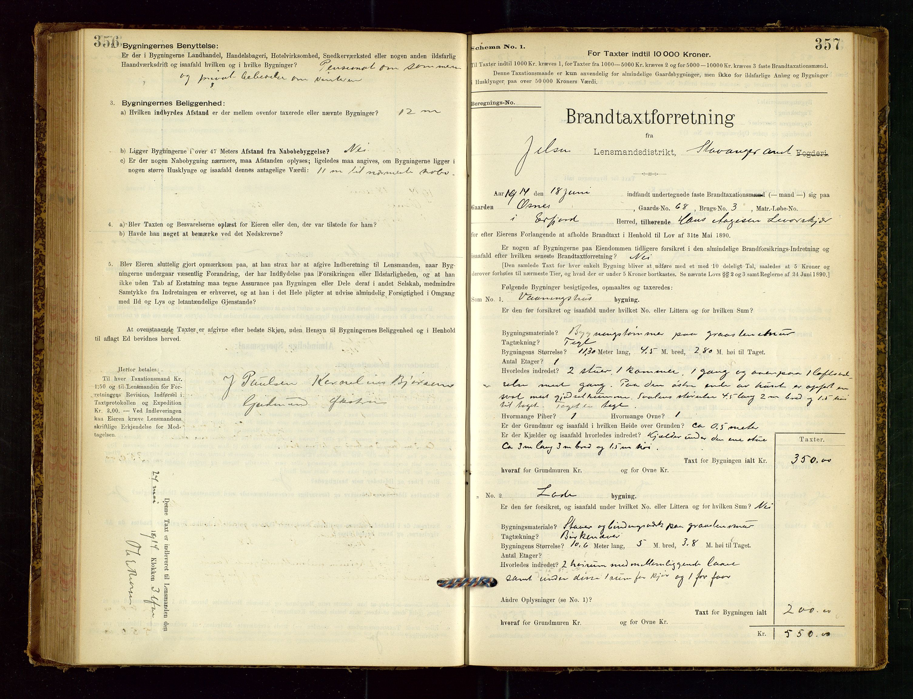 Jelsa lensmannskontor, SAST/A-100360/Gob/L0001: "Brandtaxationsprotocol", 1895-1918, p. 356-357